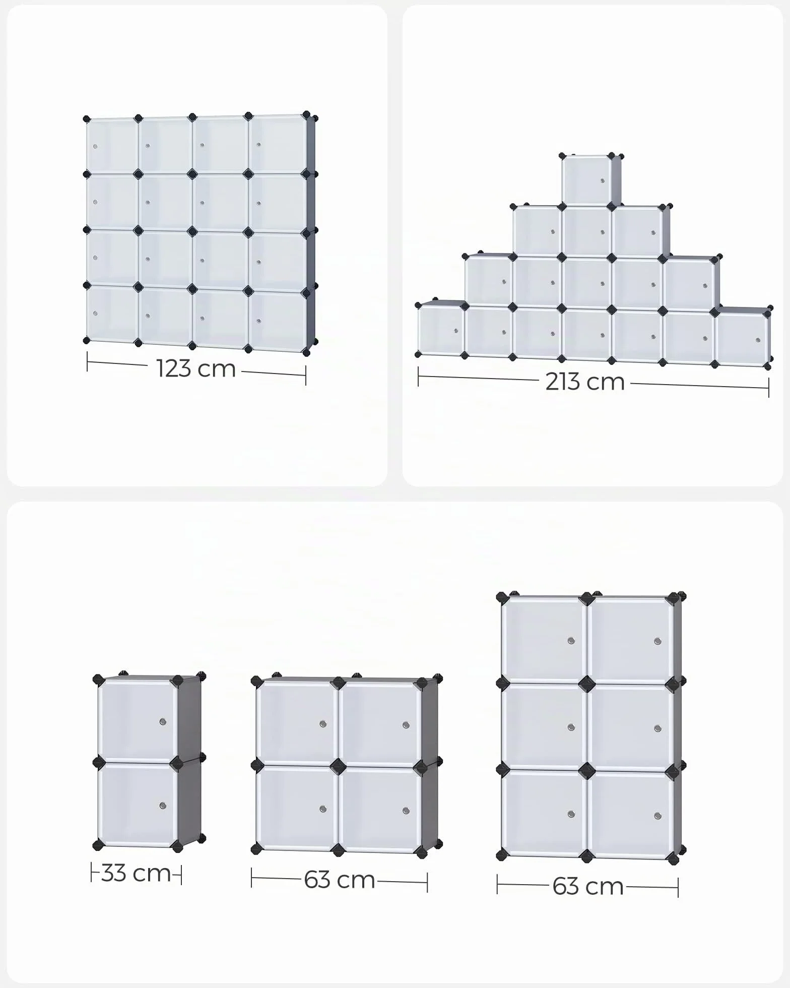 SONGMICS Estantería Modular 16 Cubos con Puertas Gris y Blanco