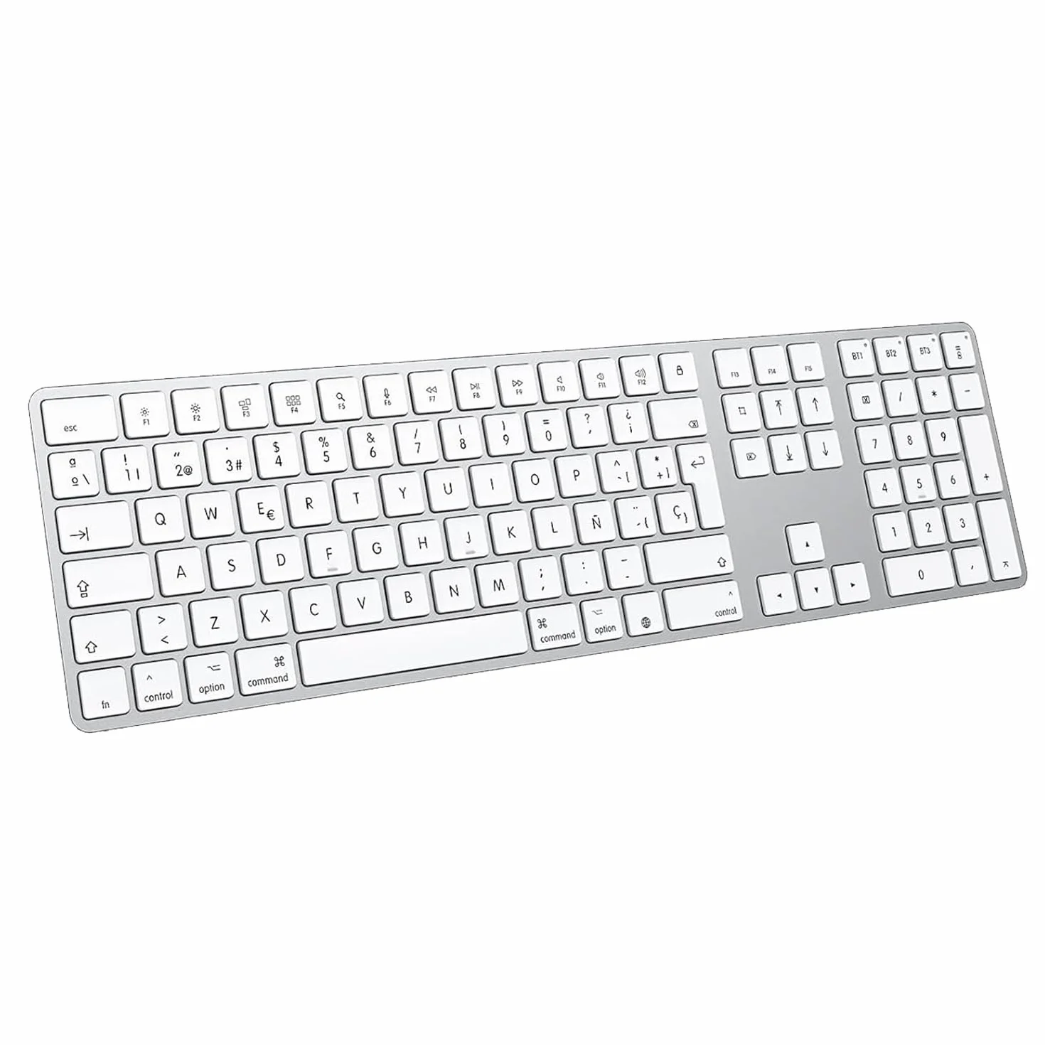OMOTON Teclado inalámbrico Bluetooth para Mac, Compatible con MacBook Pro/Air, iMac/Mac Mini/Pro, Recargable y con 3 Canales Bluetooth, Distribución en Español (Plata)