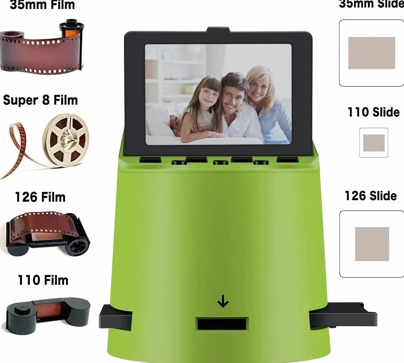 Digital Film Scanner, Escáner de Películas Negativos y Diapositivas a JPEG (35 mm, 126, 110, Super 8 y 8 mm), Pantalla LCD inclinable de 3,5", Se Conecta a Dispositivos móviles vía WiFi