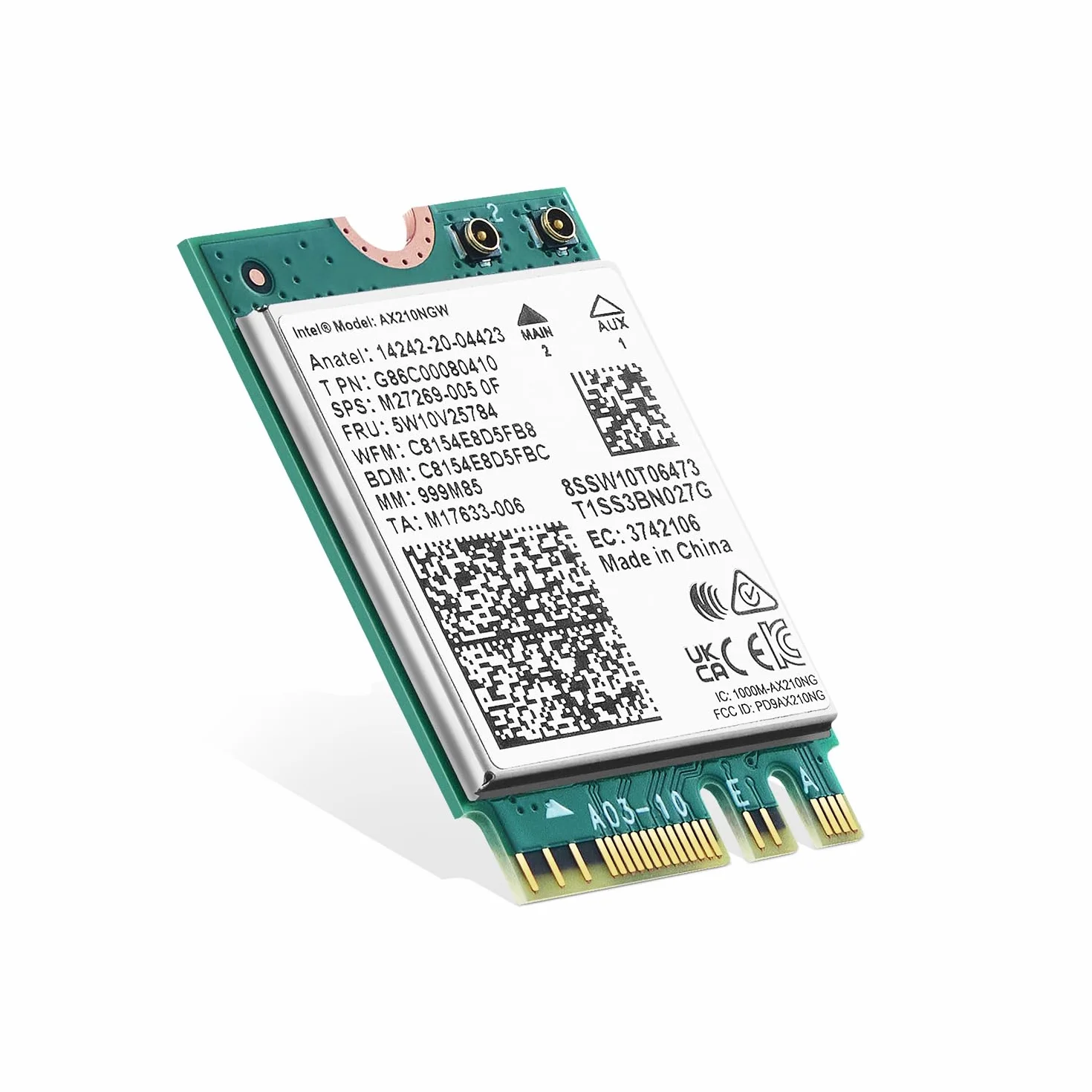 Binardat Tarjeta WiFi 6E M.2 AX210NGW Adaptador de Red WiFi, Chip Intel AX210 Bluetooth 5.3, 5400Mbps Tribanda 2.4GHz/5GHz/6GHz OFDMA y MU-MIMO, para computadora portátil Windows 10/11