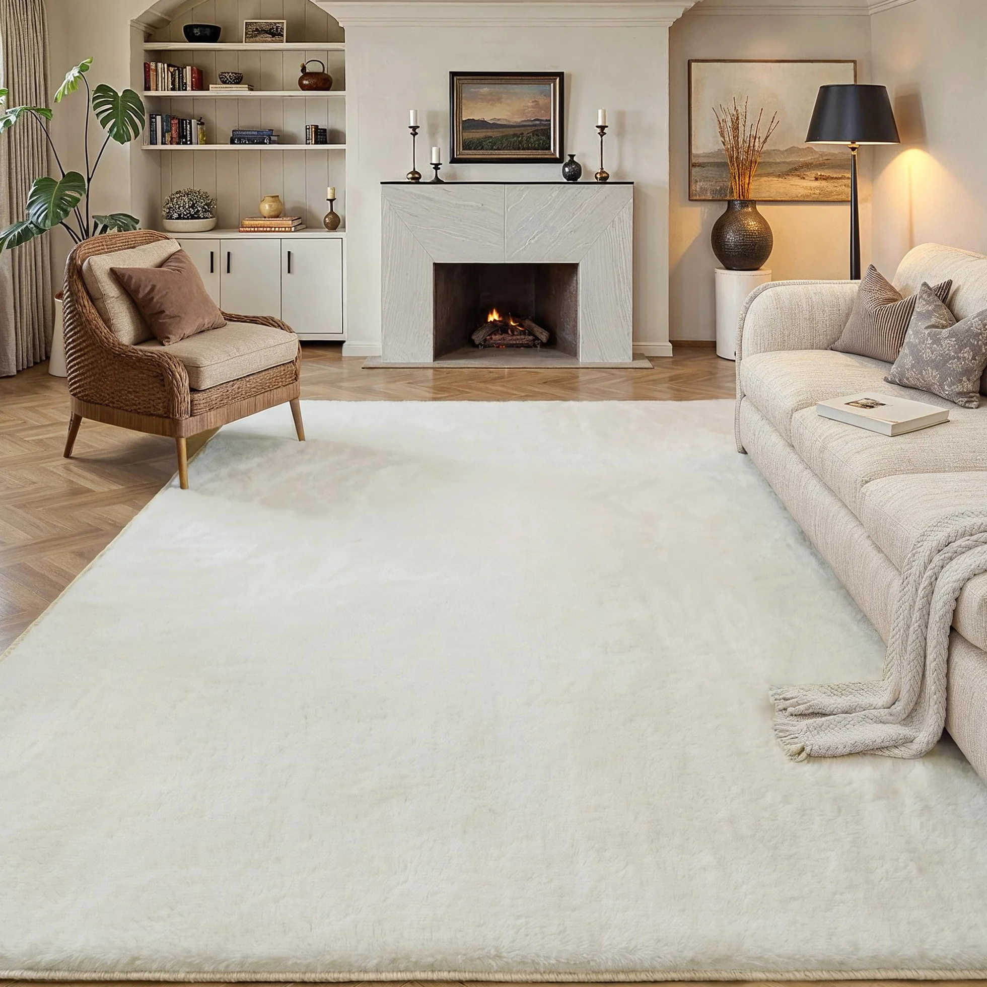 PureCozy Alfombra Salon 200x300cm Beige Alfombras Moderno Pelo Sintético Suave Habitacion Carpete Sala Comedor Dormitorio Pie Cama Oficina Grandes Decoración Carpet