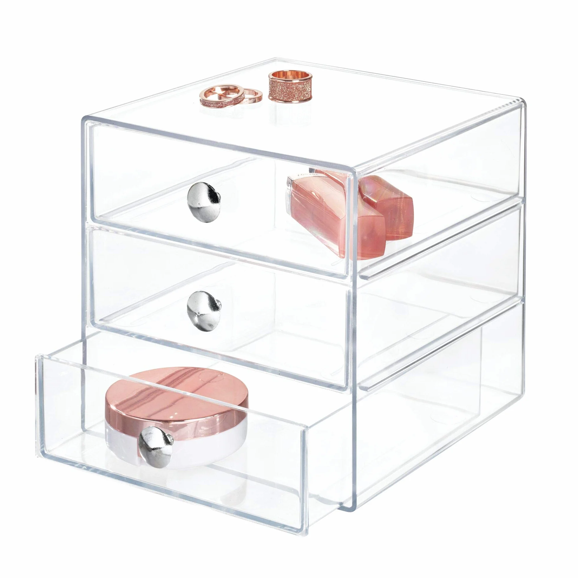 iDesign Organizador de maquillaje con 3 cajones, minicómoda de plástico transparente