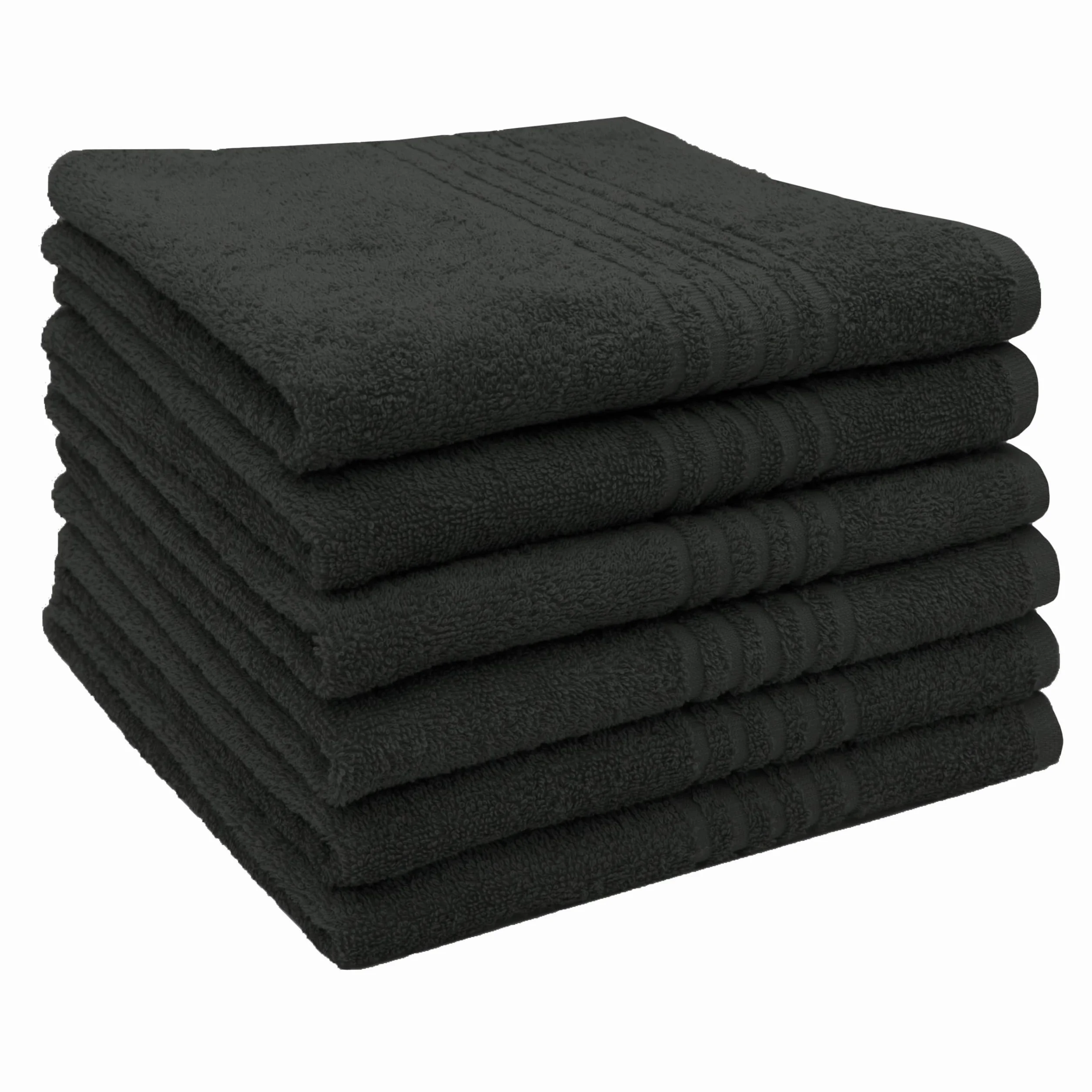 ZOLLNER Juego de 10 Toallas para huéspedes en 30x50 cm - Toallas absorbentes en Negro - con práctica Percha - con Tres Modernas Rayas de Tiro - Lavables hasta 95°C - algodón - Calidad hotelera