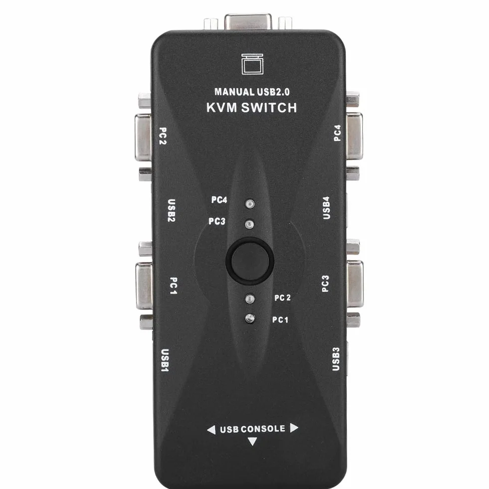 Switch KVM de 4 puertos USB VGA SVGA Adaptador de Caja de Interruptores KVM para PC Monitor Teclado Control del Ratón, Resolución Hasta 1920x1440 USB 2.0 (4 puertos)