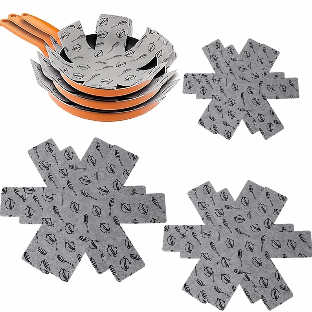 JEYORZY 6 Pcs Protege Sartenes Separadores,Protector de Olla,Antideslizante Almohadillas Separadoras de Tela no Tejidas, colchones de ollas/Resistentes al Calor/Lavables(30/26 / 20 cm)