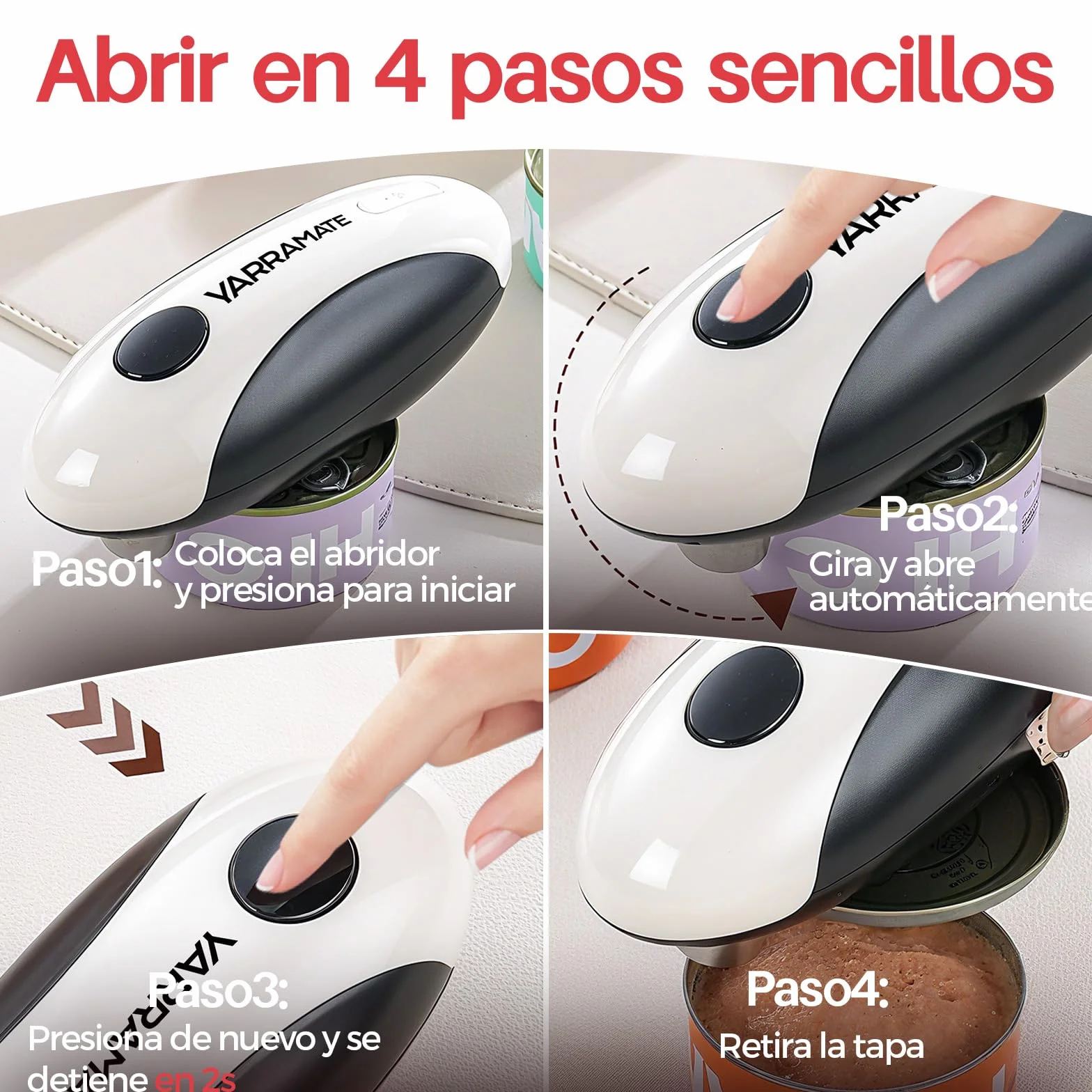 YARRAMATE Abrelatas Eléctrico Automático - Abridor de Latas Sin Esfuerzo, Accesorio de Cocina Manos Libres para Frascos Sellados