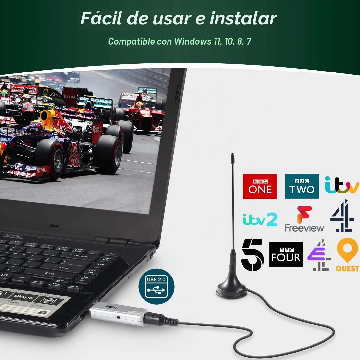 August DVB-T210 Freeview HD TV Sintonizador USB Stick – Mira y graba Canales Freeview en Laptop y PC, graba en HDD o SSD a través de USB, no Requiere WiFi, Receptor DVB-T2 para Windows 11 Home, 10, 8