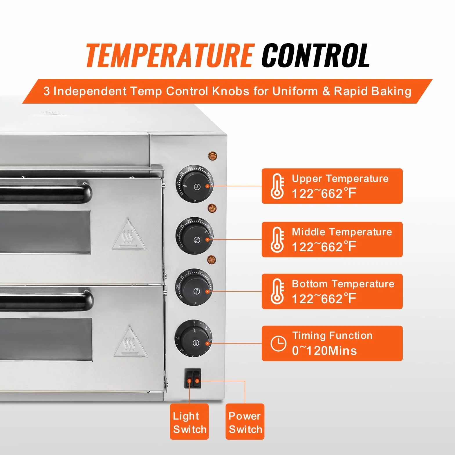 VEVOR Horno de Pizza Comercial Eléctrico de Encimera Doble Piso, Acero Inoxidable con Piedra, 520 x 430 x 430 mm