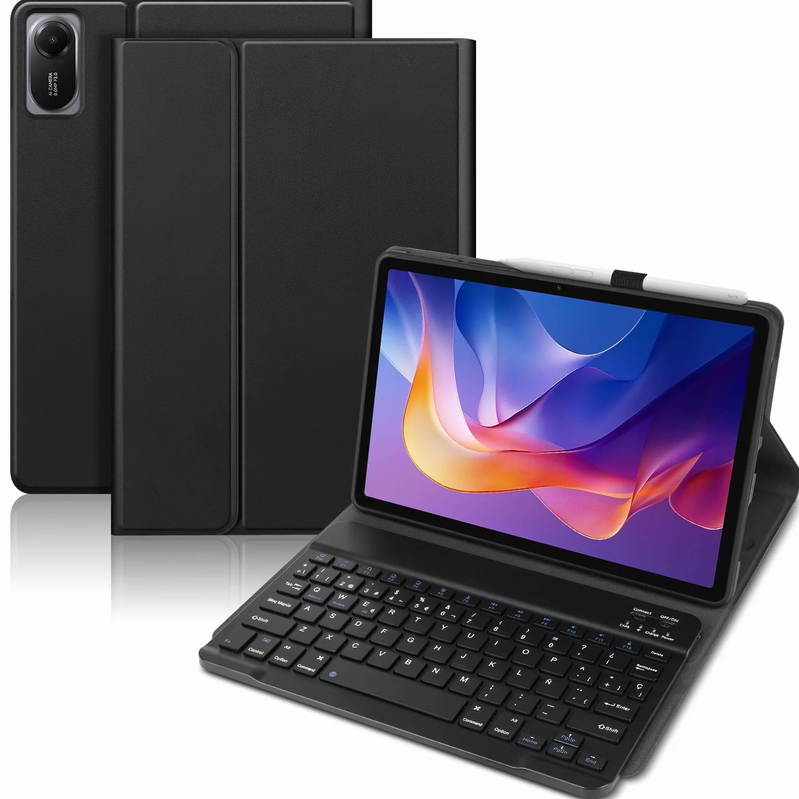 Funda con Teclado para Xiaomi Redmi Pad 2 / Redmi Pad SE 11" 2023 | Teclado Bluetooth magnético desmontable con Español Ñ, funda con portalápices, para Xiaomi Redmi Pad 2 11" 2025 Negro