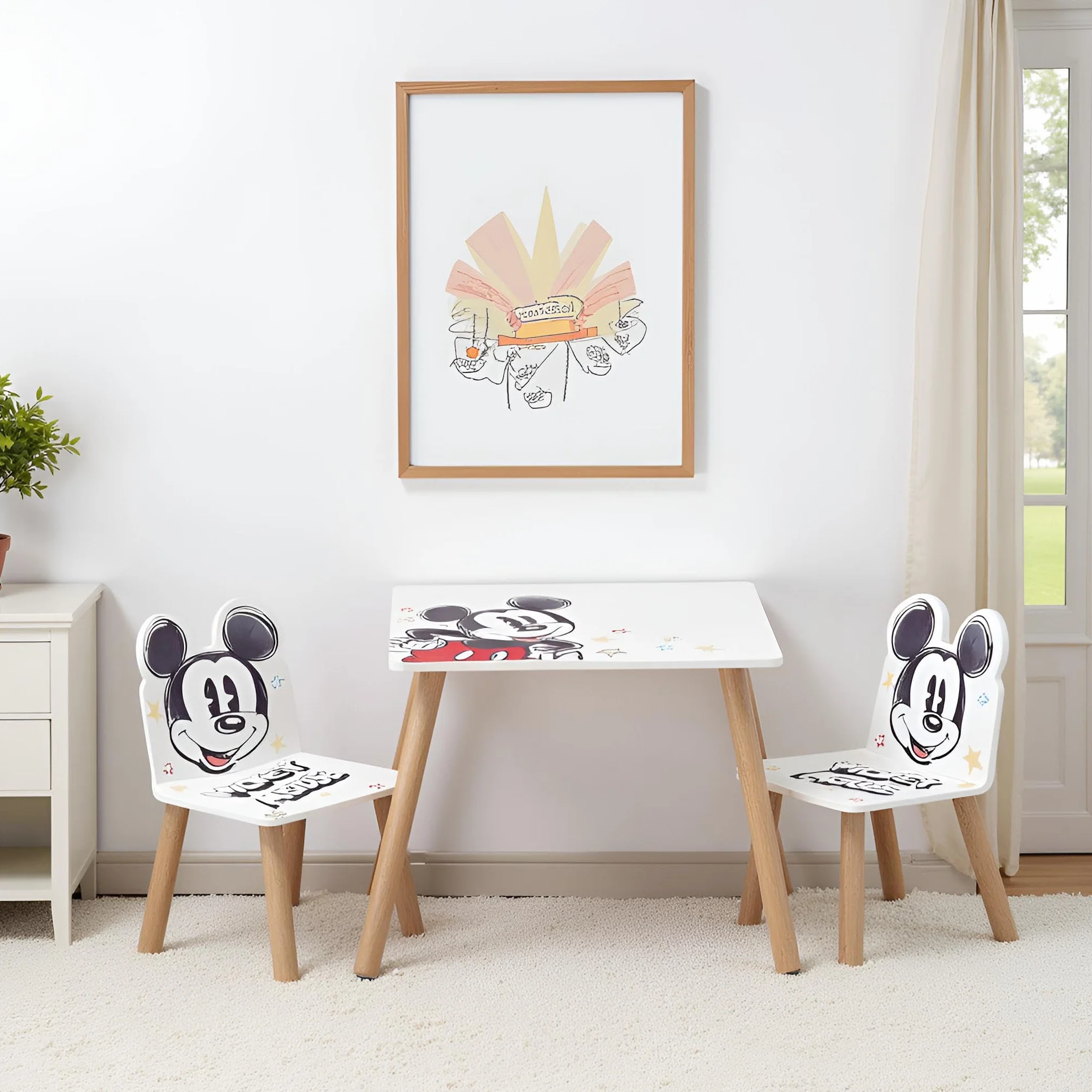 ARDITEX Set de Mesa y 2 Sillas Infantiles de Madera Mickey Mouse 50x50x44 cm