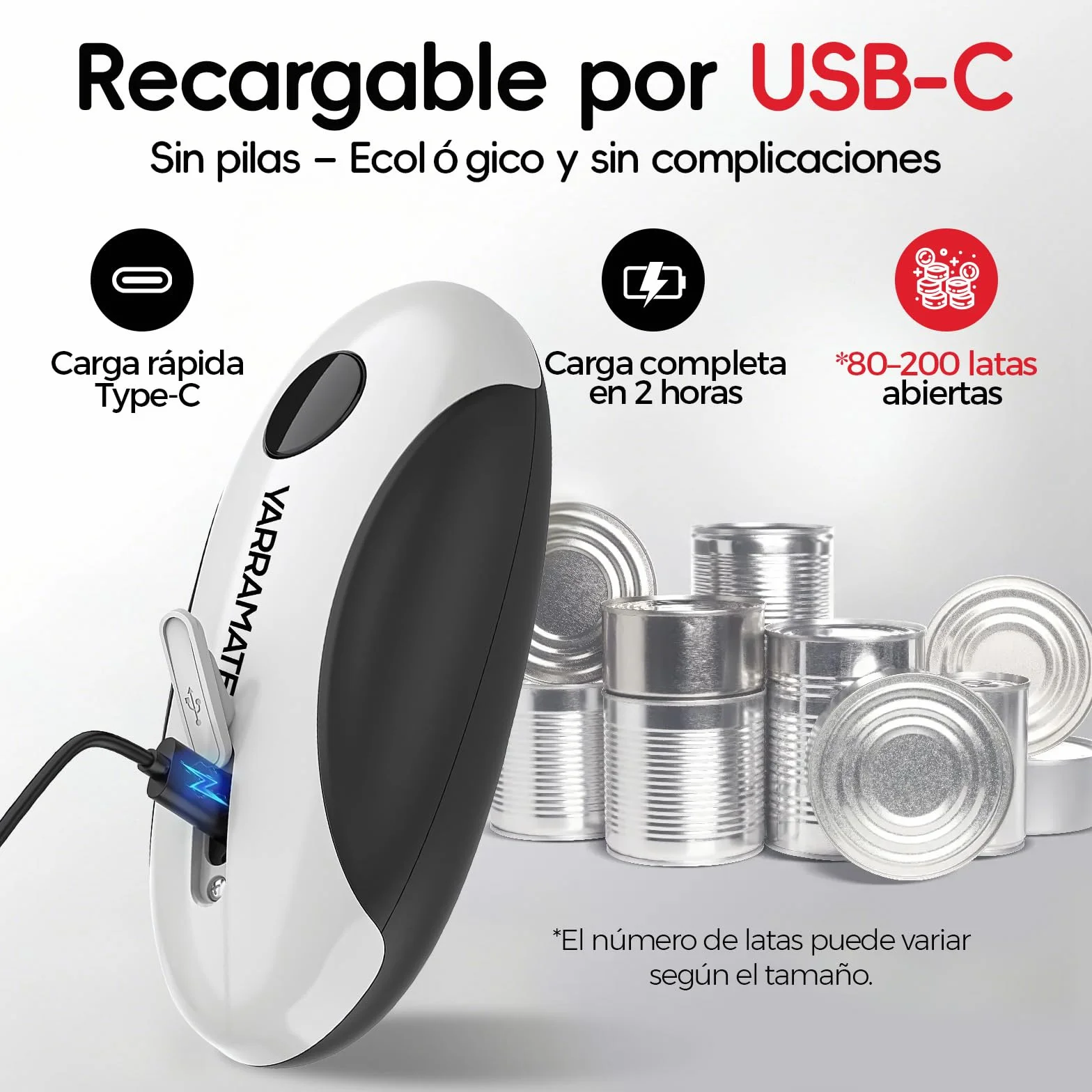 YARRAMATE Abrelatas Eléctrico Automático - Abridor de Latas Sin Esfuerzo, Accesorio de Cocina Manos Libres para Frascos Sellados