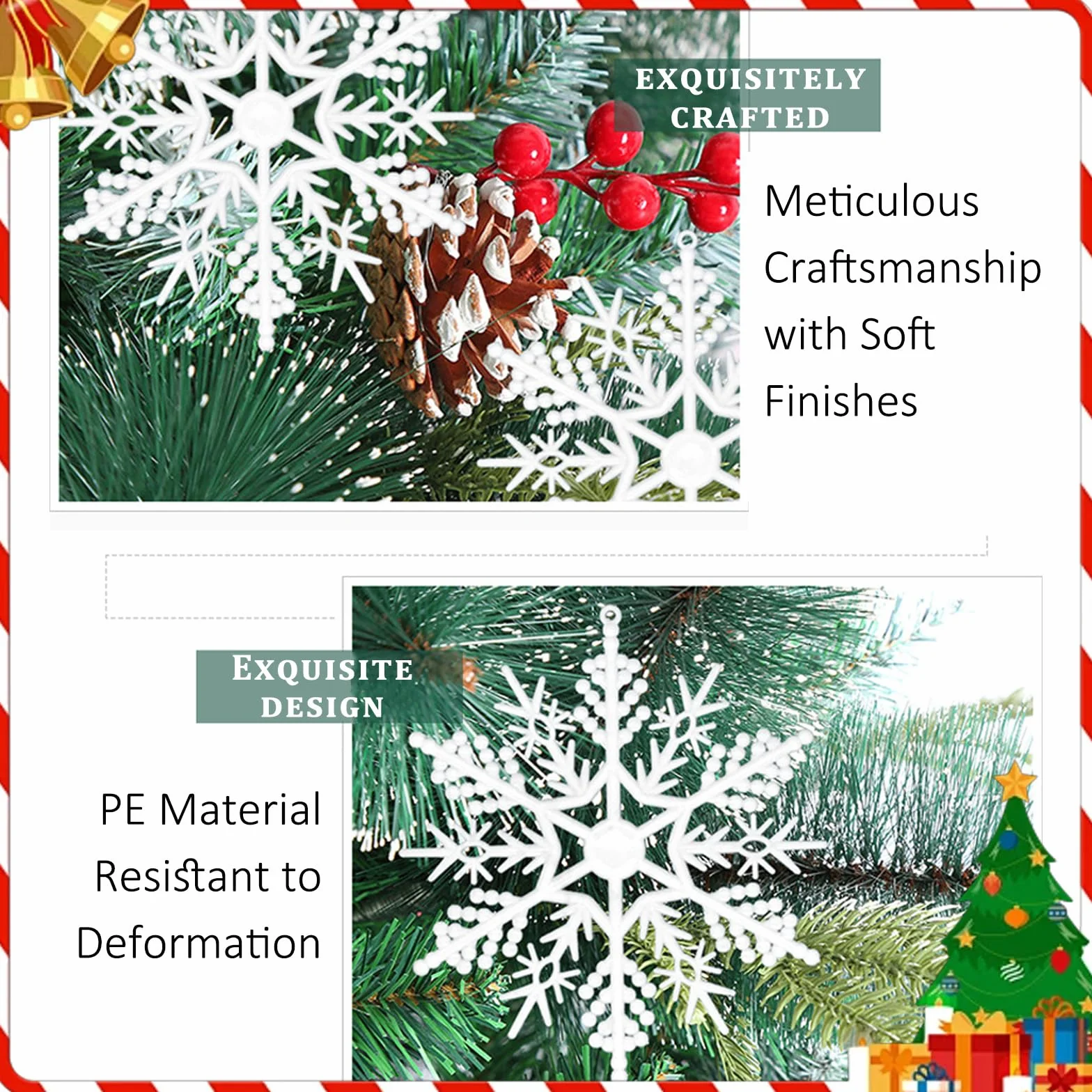 Copos De Nieve Decoracion, 24 Piezas Blanco Brillante Adorno Colgante Arbol Navidad Fiesta Invierno