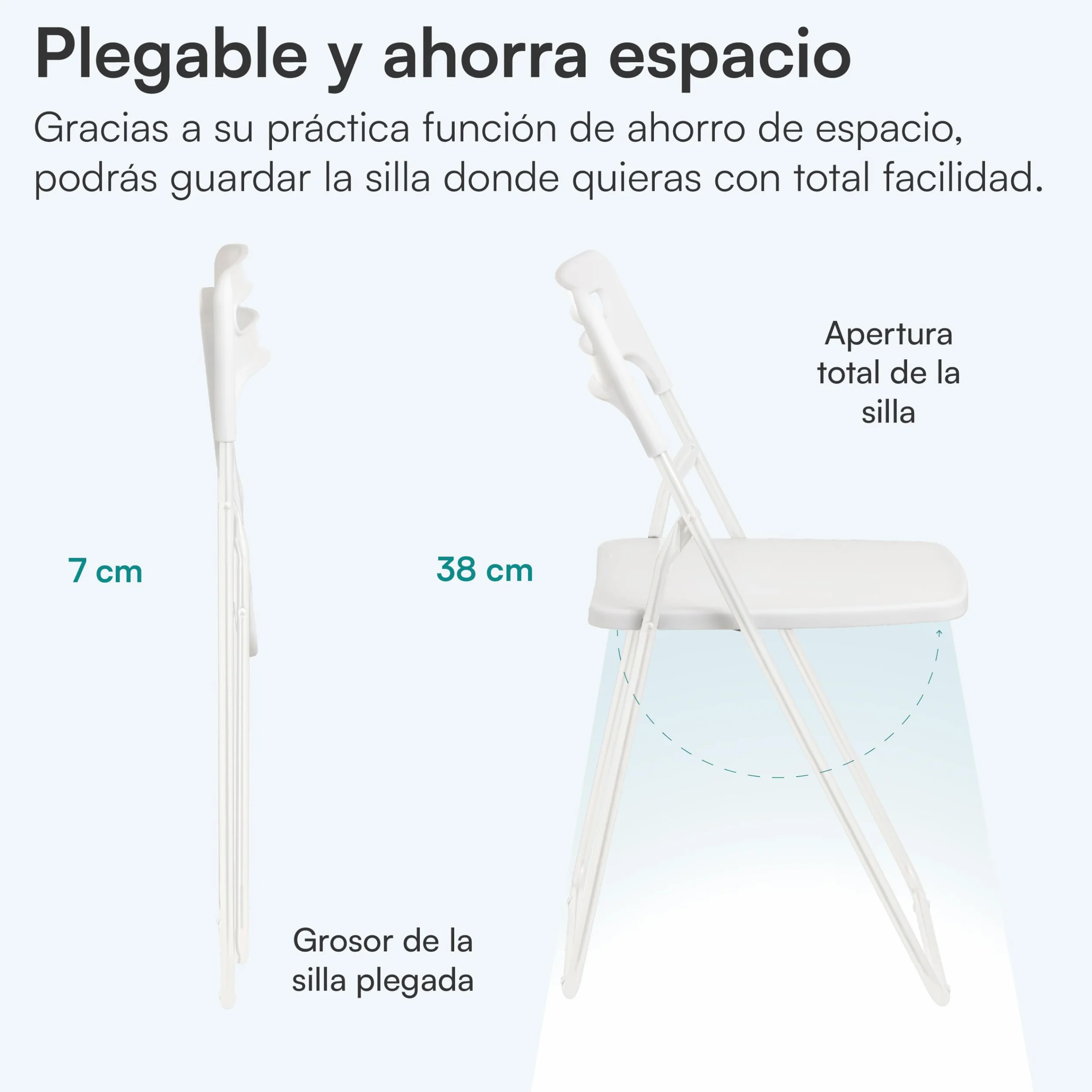 Baroni Home Silla Plegable Acero 42x38x78 cm Comedor Interior Exterior Blanco