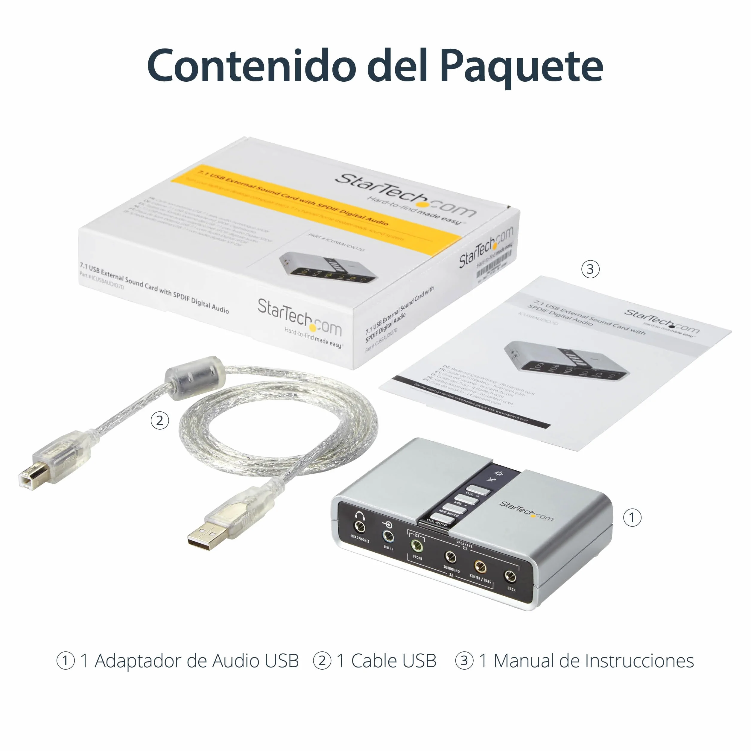 StarTech.com Tarjeta de Sonido 7.1 USB Externa Adaptador Conversor puerto SPDIF Audio Digital Óptico Toslink® - USB B - Mini-Jack