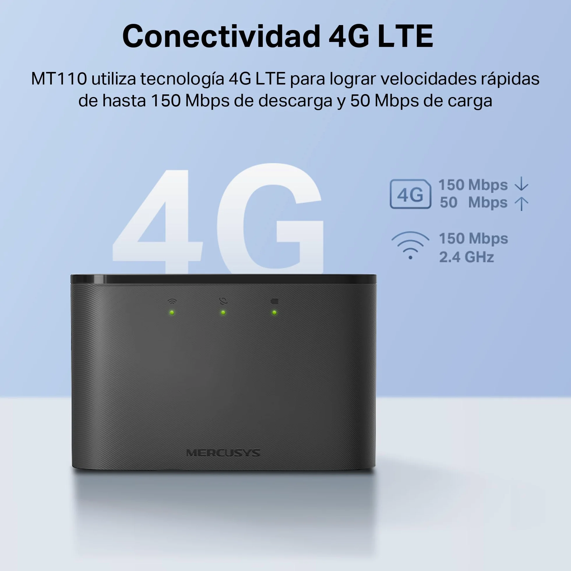 [2024 Neuvo] Mercusys MT110 - Router 4G móvil, 4G Mi-Fi LTE Cat 4 150 Mbps, Batería de 2100 mAh, Conexión hasta 10 Dispositivos, Play y Plug con Tarjeta Nano SIM