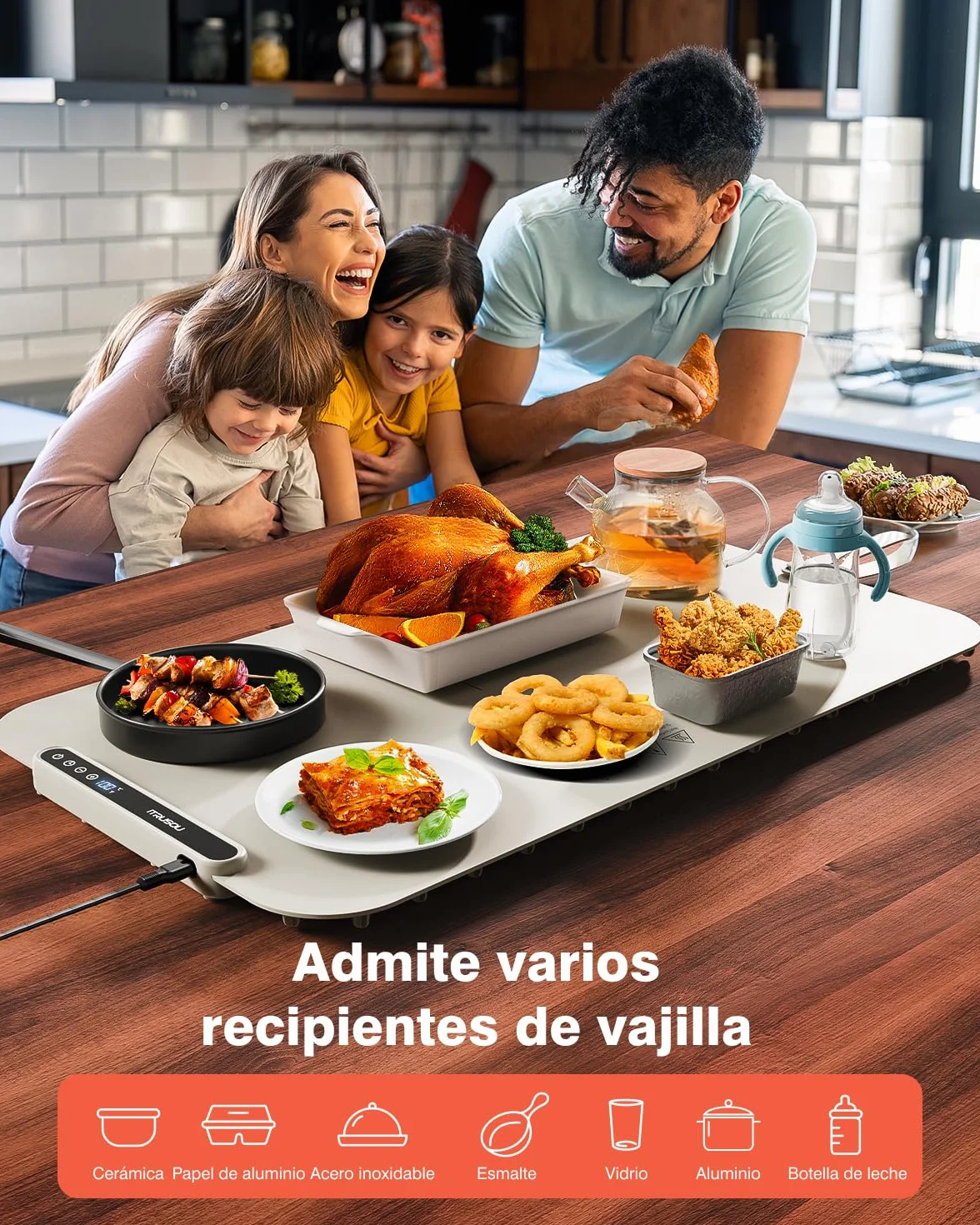 iTRUSOU Bandeja de Calentamiento de Silicona para Alimentos 7 Ajustes de Temperatura Apagado Automático 2-8 Horas Celsius/Fahrenheit