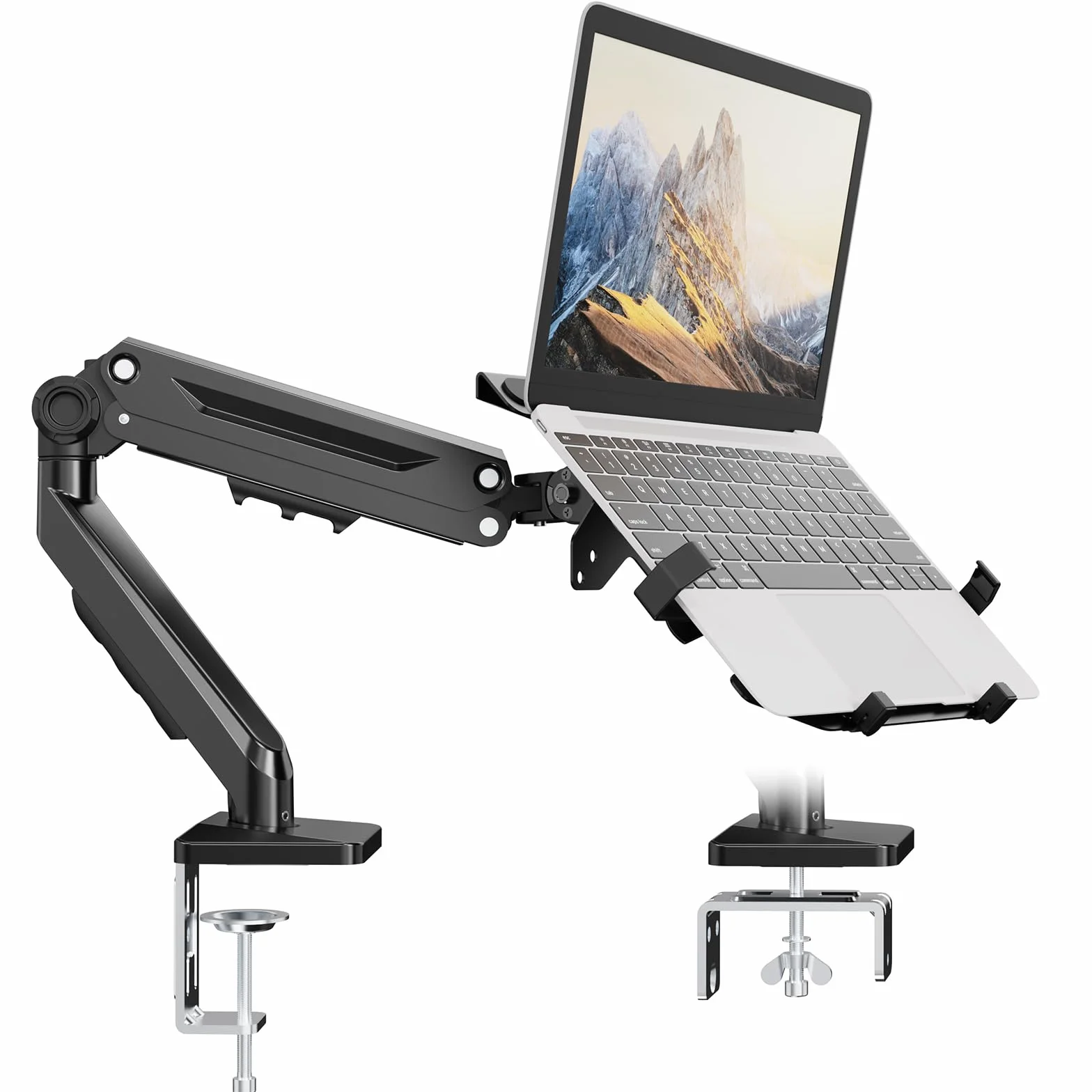 PUTORSEN Soporte de brazo para ordenador portátil: se adapta a portátiles de hasta 18 pulgadas y monitores de hasta 40 pulgadas, soporte 2 en 1 para monitor con bandeja ajustable para portátil