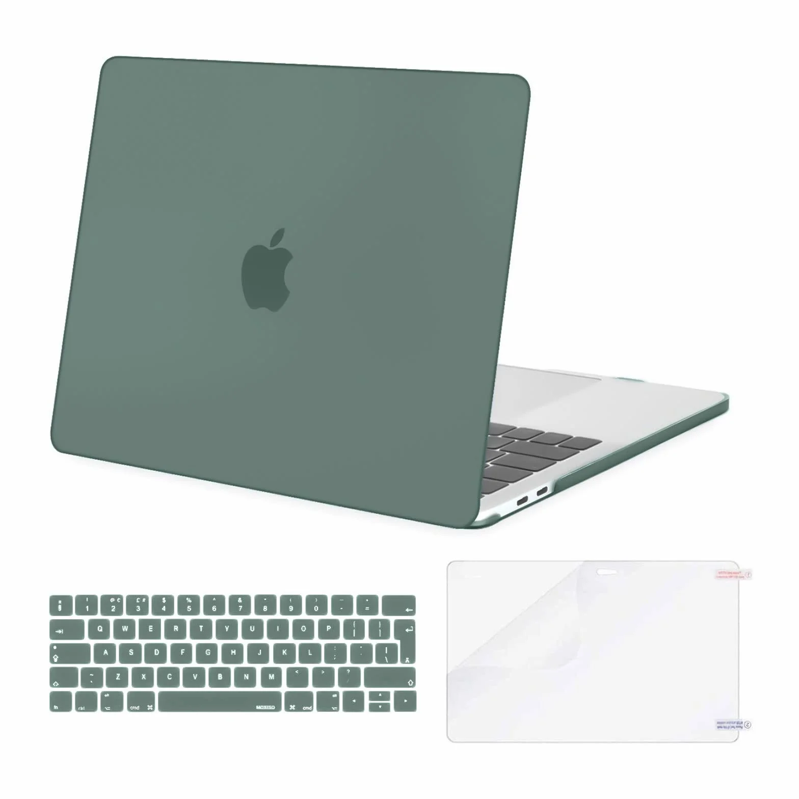 MOSISO Funda Dura Compatible con MacBook Pro 13 Pulgadas M2 M1 2025-2016 A2338 A2289 A2251 A2159 A1989 A1706 A1708, Carcasa&Pantalla Protección&Tapa del Teclado, Verde Medianoche