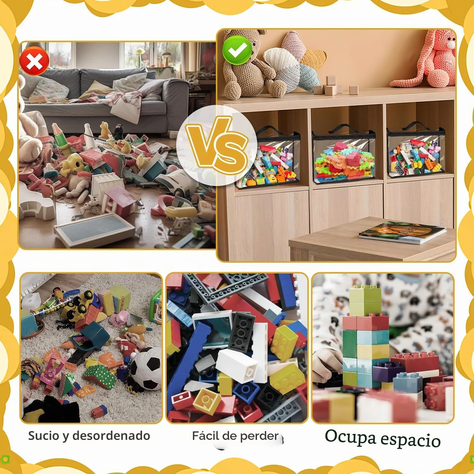 Bolsas grandes de almacenamiento para juguete, organizador PVC impermeable transparente con cremallera y asas
