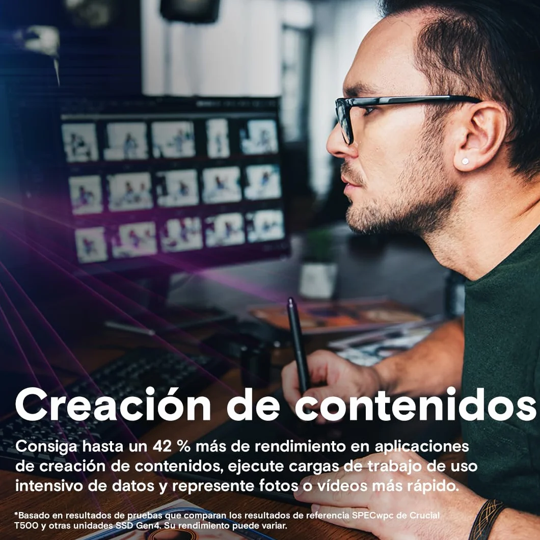 Crucial T500 SSD 1TB PCIe Gen4 NVMe M.2, hasta 7300 MB/s, TLC NAND, Compatible con Ordenador Portátil y de Sobremesa, Disco Duro Interno, Microsoft DirectStorage - CT1000T500SSD8