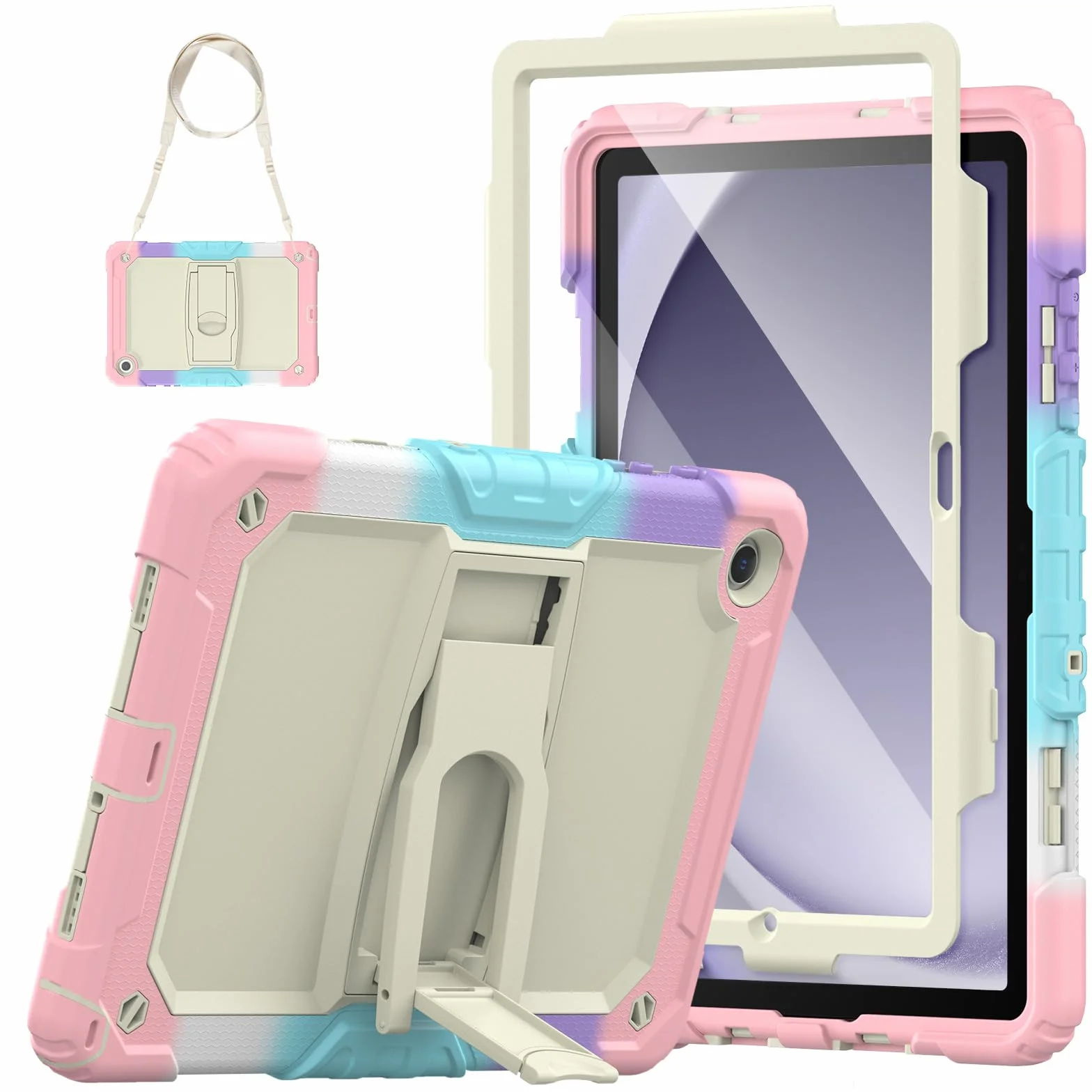 SEYMAC Funda para Samsung Galaxy Tab A11+ Plus/A9+ 11"(2025/2023), Funda Tab A11 Plus a Prueba de Golpes con Protector de Pantalla/Soporte Plegable/Correa para el Hombro, SM-X230/X235/X236B, Rosa