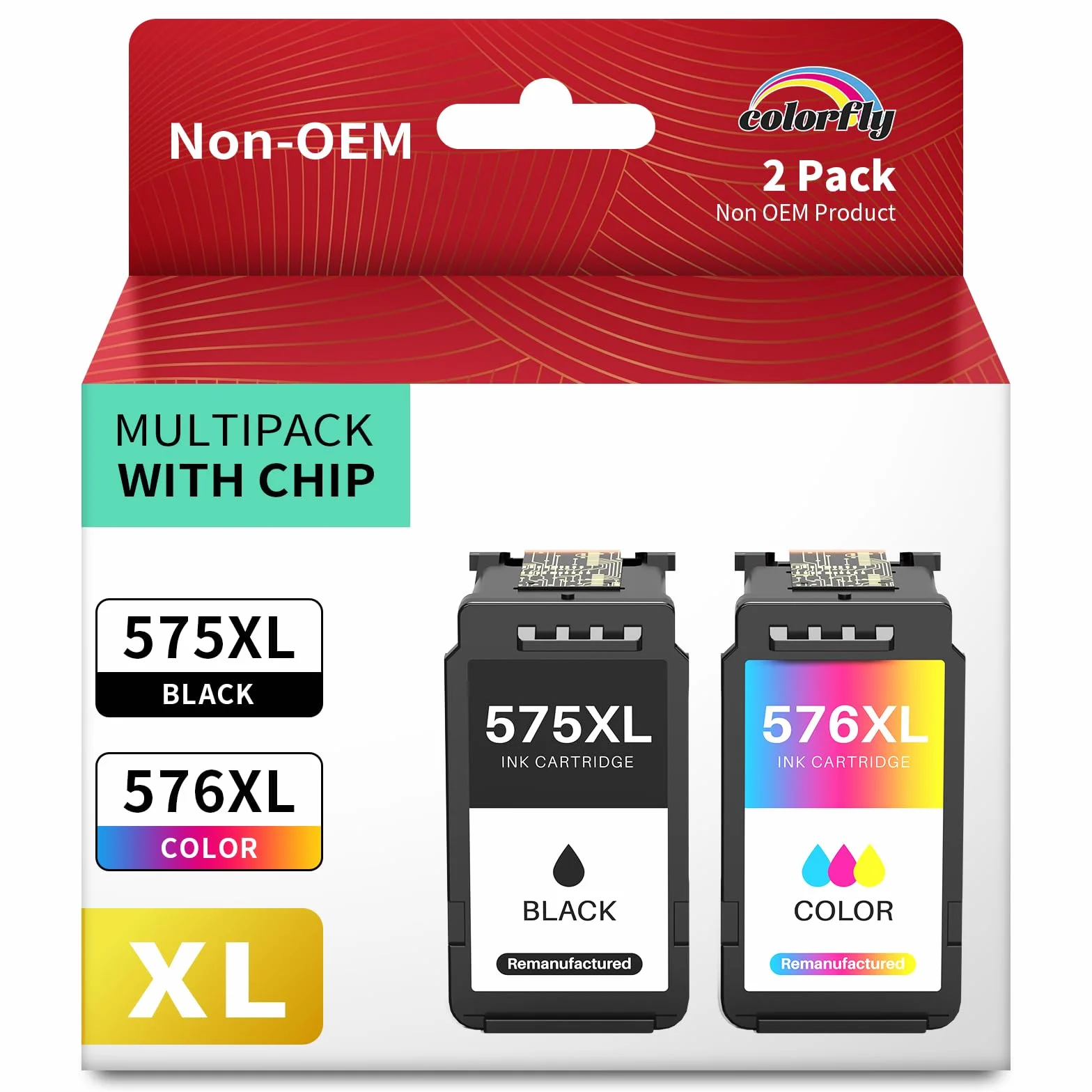 Colorfly Cartuchos de Tinta Reemplazo para Canon 575 576 XL Multipack 2 Pack (Negro, Color)