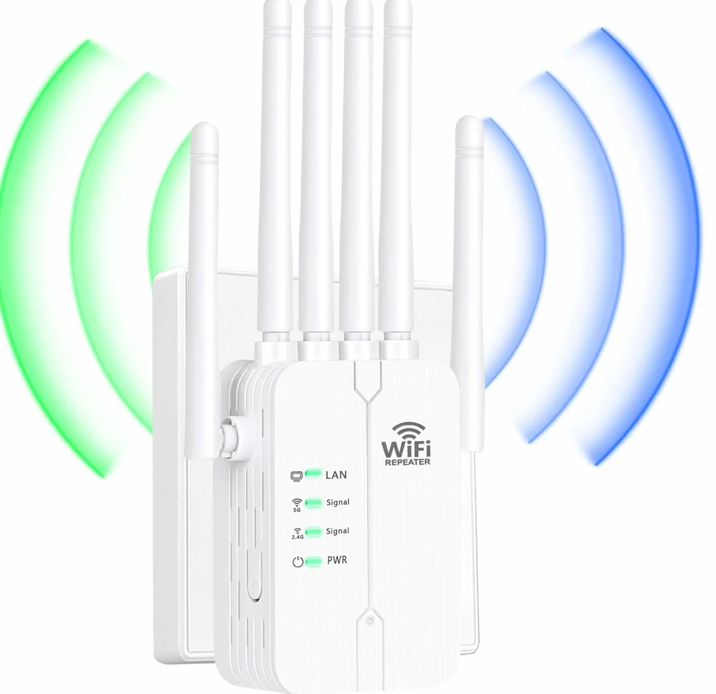 Repetidor WiFi,Amplificador señal WiFi Potente,6 Antenas,2 Puertos LAN,Cobertura Total de 360°,Cobertura de hasta 11800Sq.Ft,repetidor WiFi Largo Alcanc,para oficinas y hogares,Easy Set up