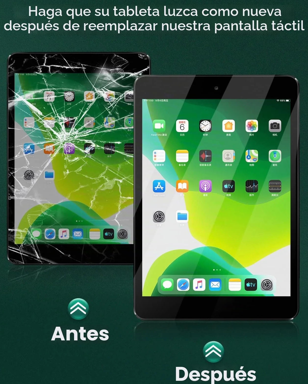 para iPad Air 1 1ª generación de Pantalla táctil digitalizador de Vidrio de Repuesto, para iPad 5 A1474 A1475 A1476 Panel Kit de Piezas de reparación (con botón de Inicio) (Negro)