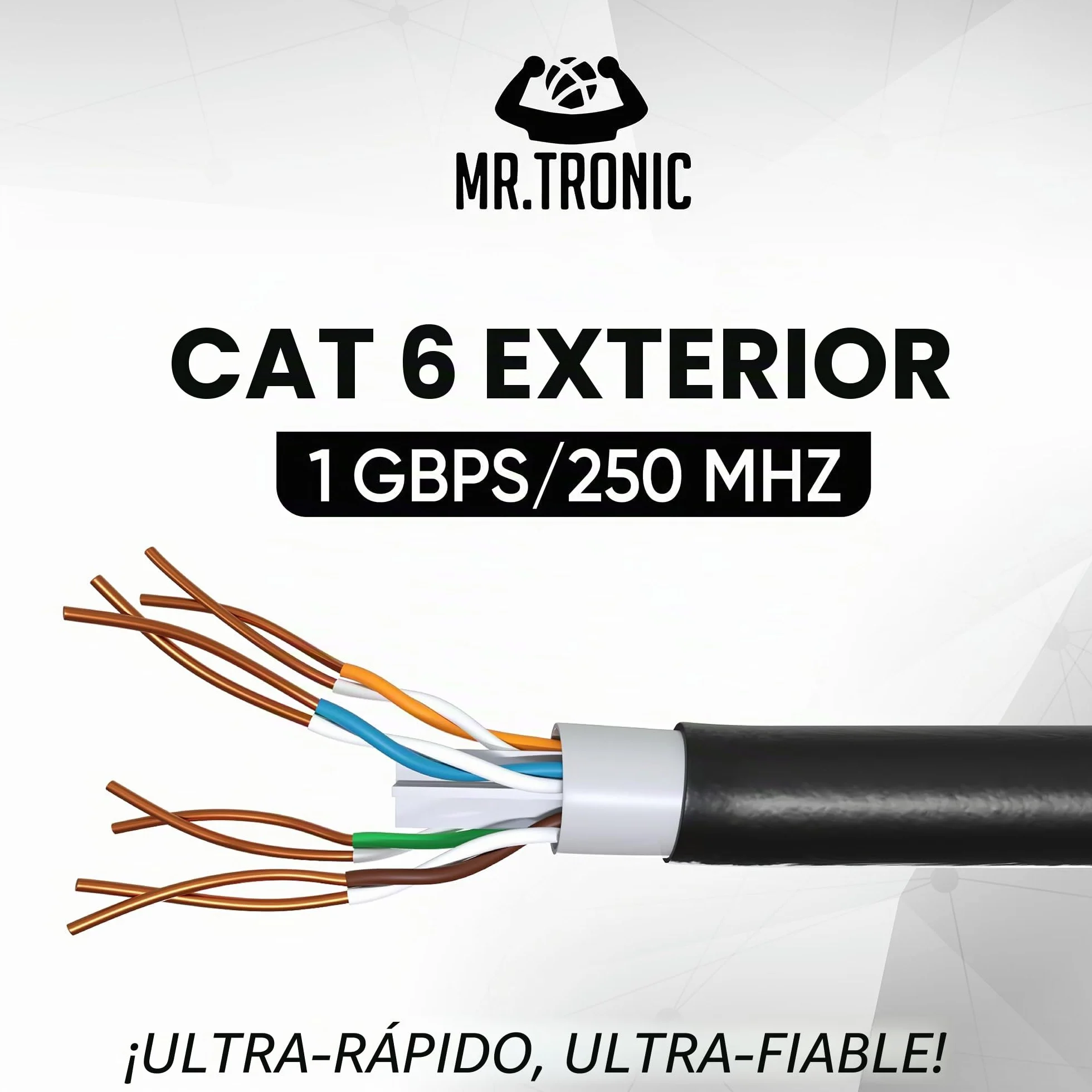 Mr. Tronic Impermeables Exteriores Cable Ethernet Cat 6 De 100m, Bulk Cable de Red LAN Para Internet Rápida & Fiable - AWG24 Cat6 a Granel, 1 Gbps Internet UTP CCA (100 Metros, Negro)