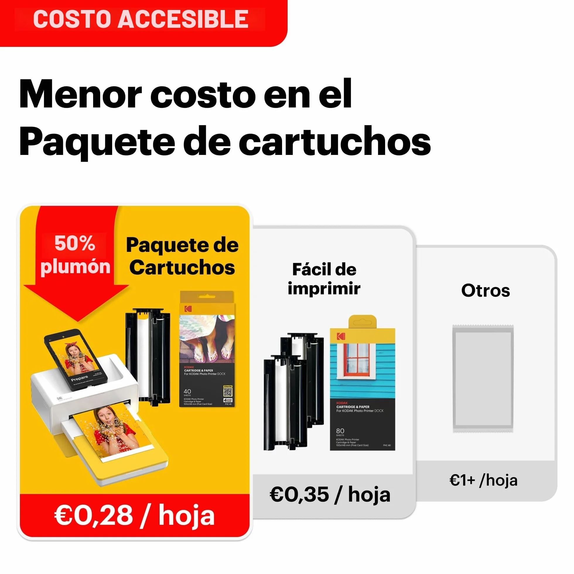 KODAK Dock Plus Impresora Fotográfica 10 x 15 cm, 50 Hojas, Impresora para Smartphone con Base Dock & Bluetooth para iPhone & Android, Impresión en Color Instantánea, Sublimación 4PASS