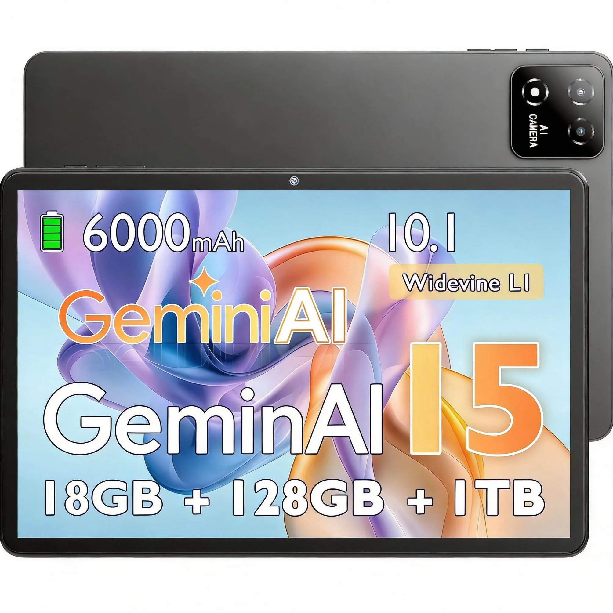 Tablet 10 Pulgadas Android 15 con Funda, 18GB RAM (6+12) 128GB, Octa-Core T30, 1TB Ampliable, WiFi 6, batería 6000mAh, Pantalla IPS HD, Widevine L1, GPS, Gris