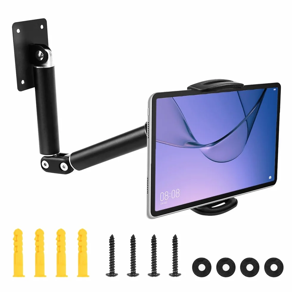 Soporte de Pared para Tablet, Soporte para Teléfono Móvil Tablet iPad de 4 a 13 Pulgadas Soporte de Pared para iPad Giratorio 360º con Largo Brazo Extensible de Aleación de Aluminio