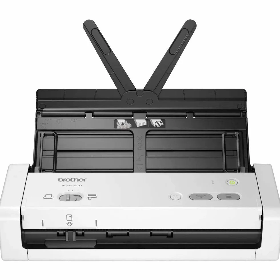 Brother ADS1200, Escáner departamental compacto con ADF y ranura para tarjetas, escaneado a doble cara automático y alimentación por USB, cable no incluido