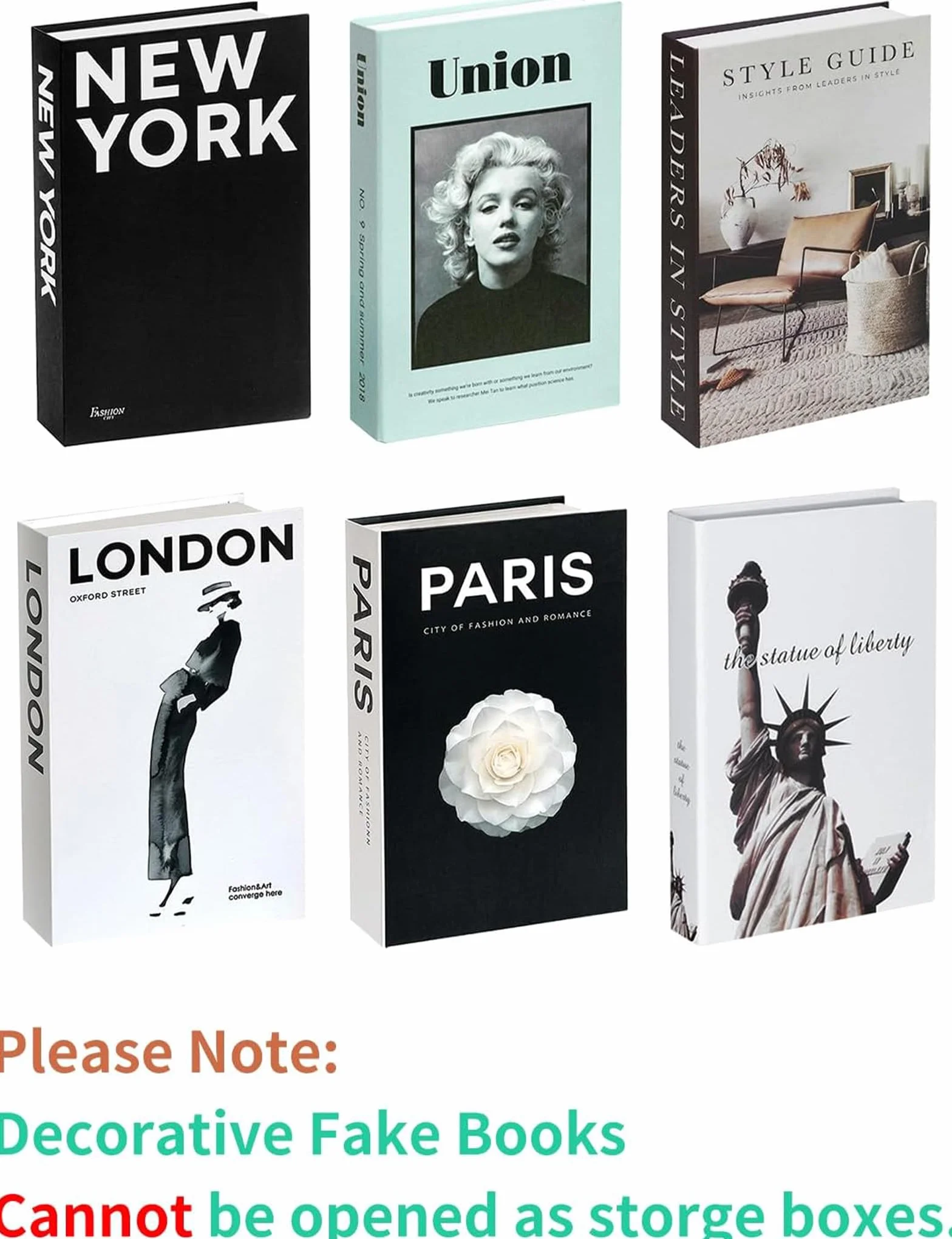 Libros Decorativos Falsos Modernos para Estantería, 6 Piezas Sujetalibros Decorativos