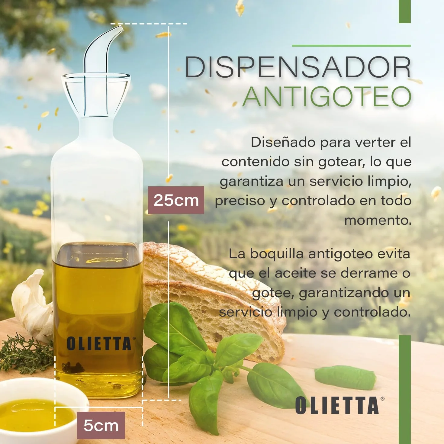 Aceitera antigoteo de cristal 500ml a prueba de fugas para aceite de oliva y vinagre