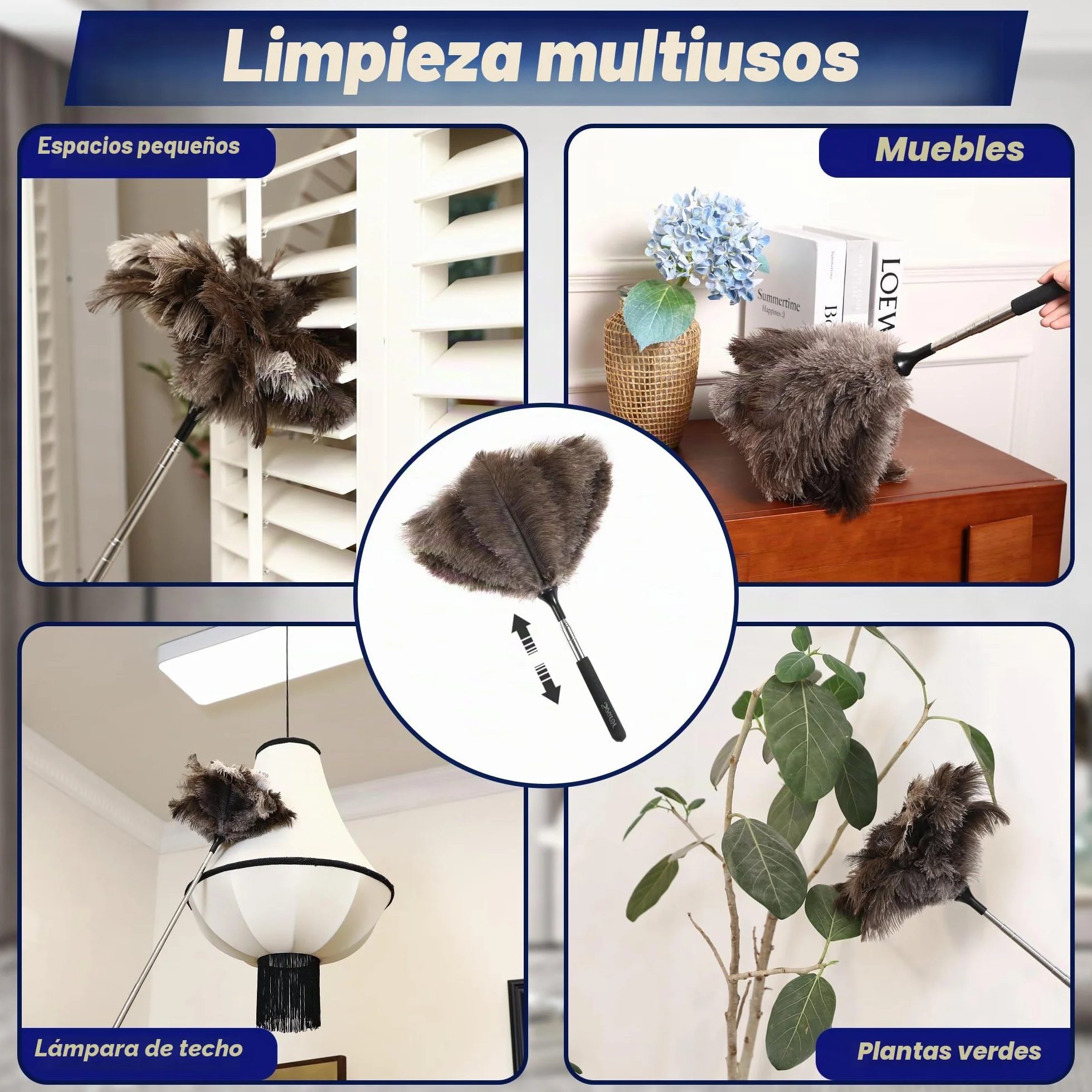 Soarer Plumero de Plumas de Avestruz Extensible 40 Pulgadas Mango Largo para Limpiar