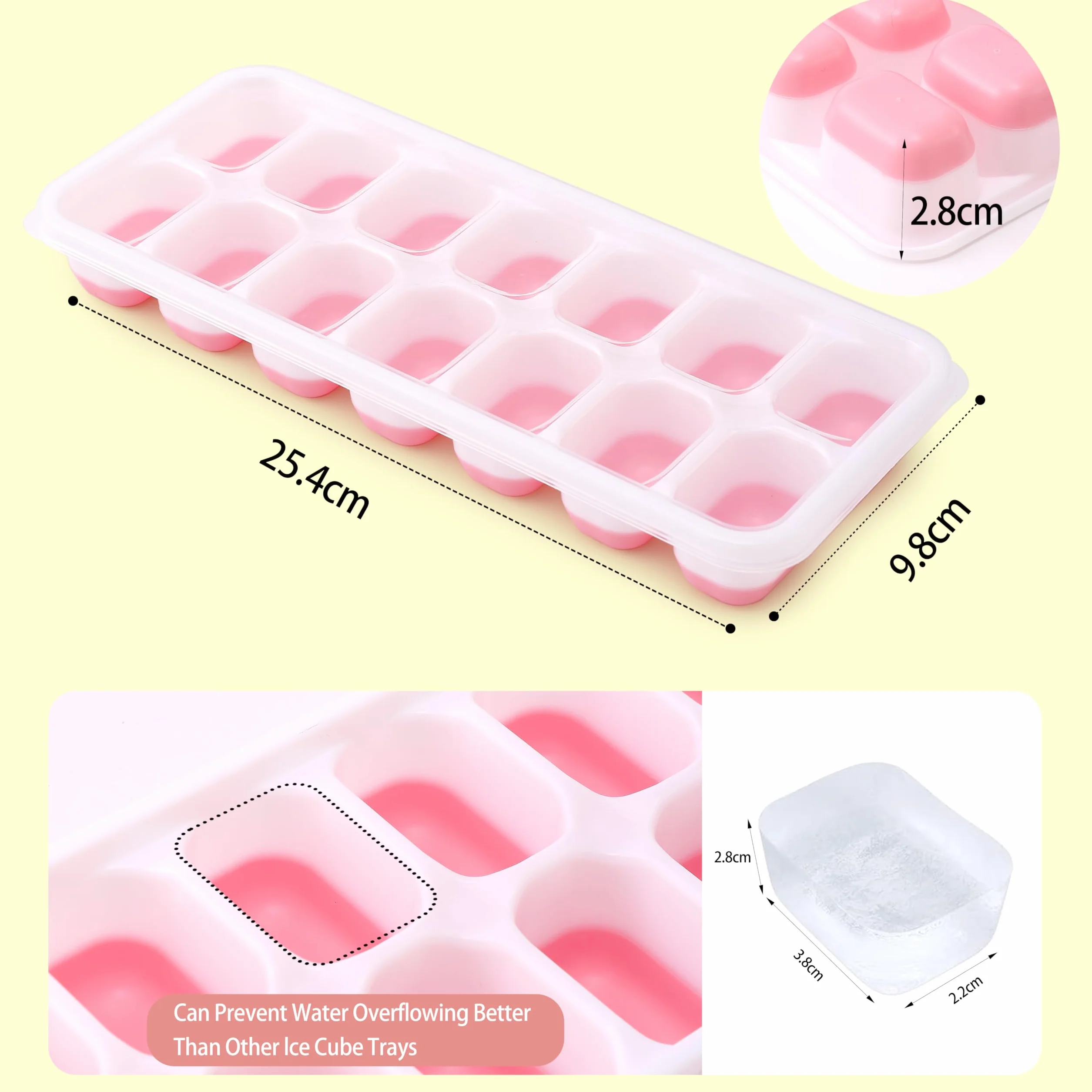 Molde de cubitos de hielo de silicona con tapa, paquete de 4 recipientes apilables