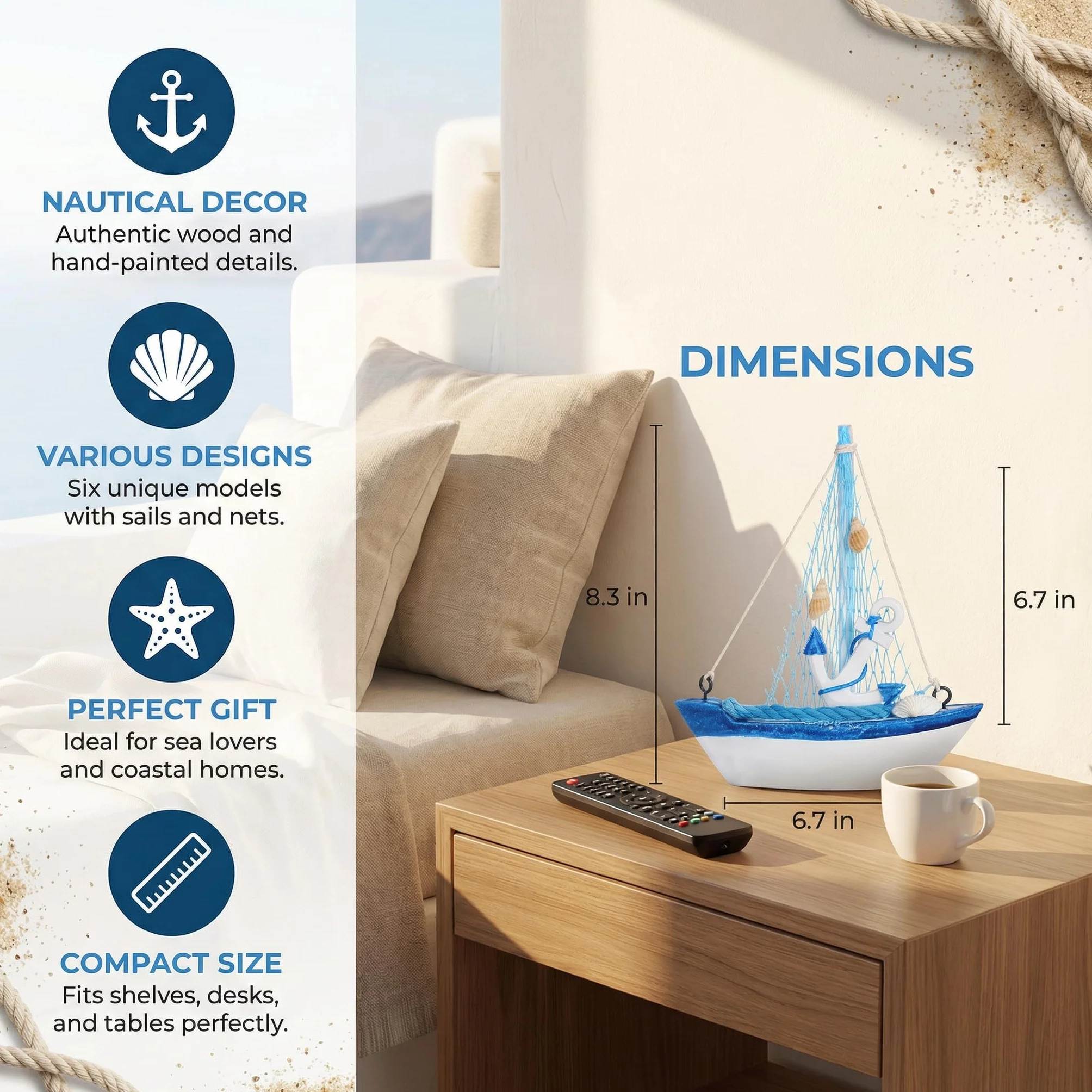 Velas decorativas náuticas hechas a mano azul marino para baño casa 6 unidades