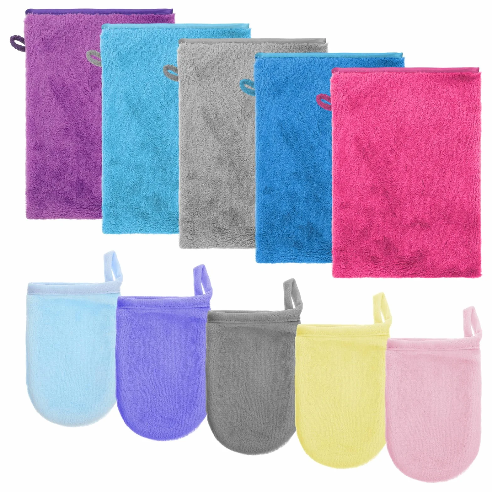 10 guantes de baño de rizo, de microfibra, guantes faciales de vellón coral, suaves, absorbentes y reutilizables, para cara y cuerpo