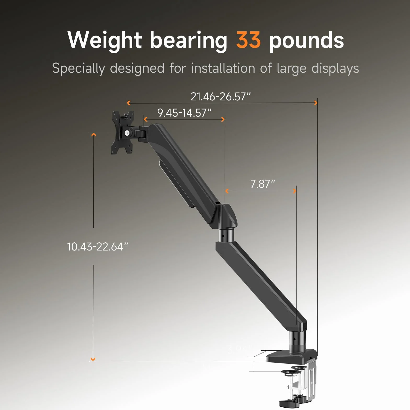 Pholiten Brazo de Monitor Ajustable en Altura para Pantallas Planas y Curvas de 49″, VESA 75x75/100x100, Capacidad de Carga de 15 kg, Ajuste de Resorte de Gas