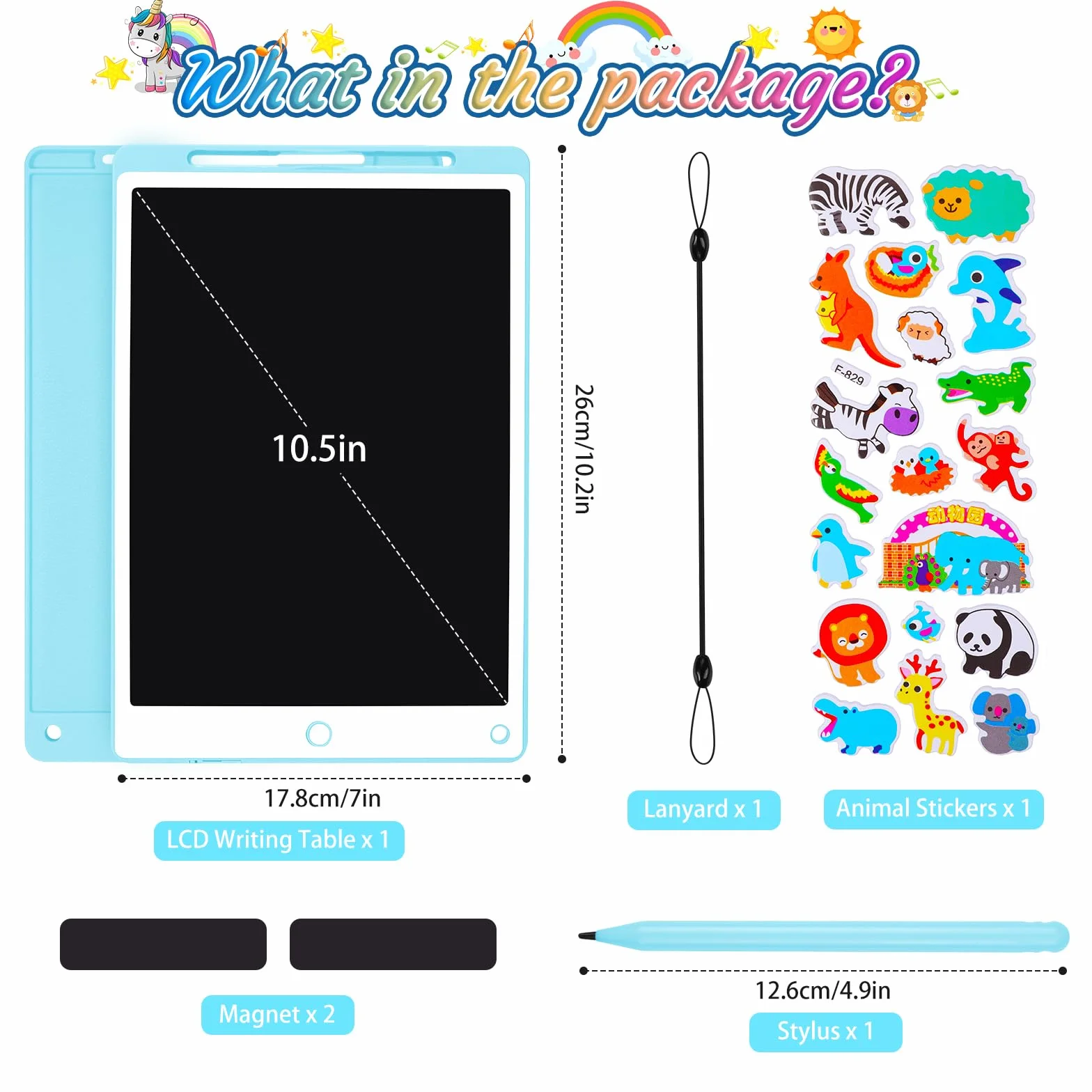 Tableta Escritura LCD Color 10.5 Pulgadas, Tablet Escritura Niños, Pizarra Digital con Botón De Eliminación de Pantalla e Interruptor de Bloqueo para Juegos para 2 3 4 5 6 7 Años, Azul