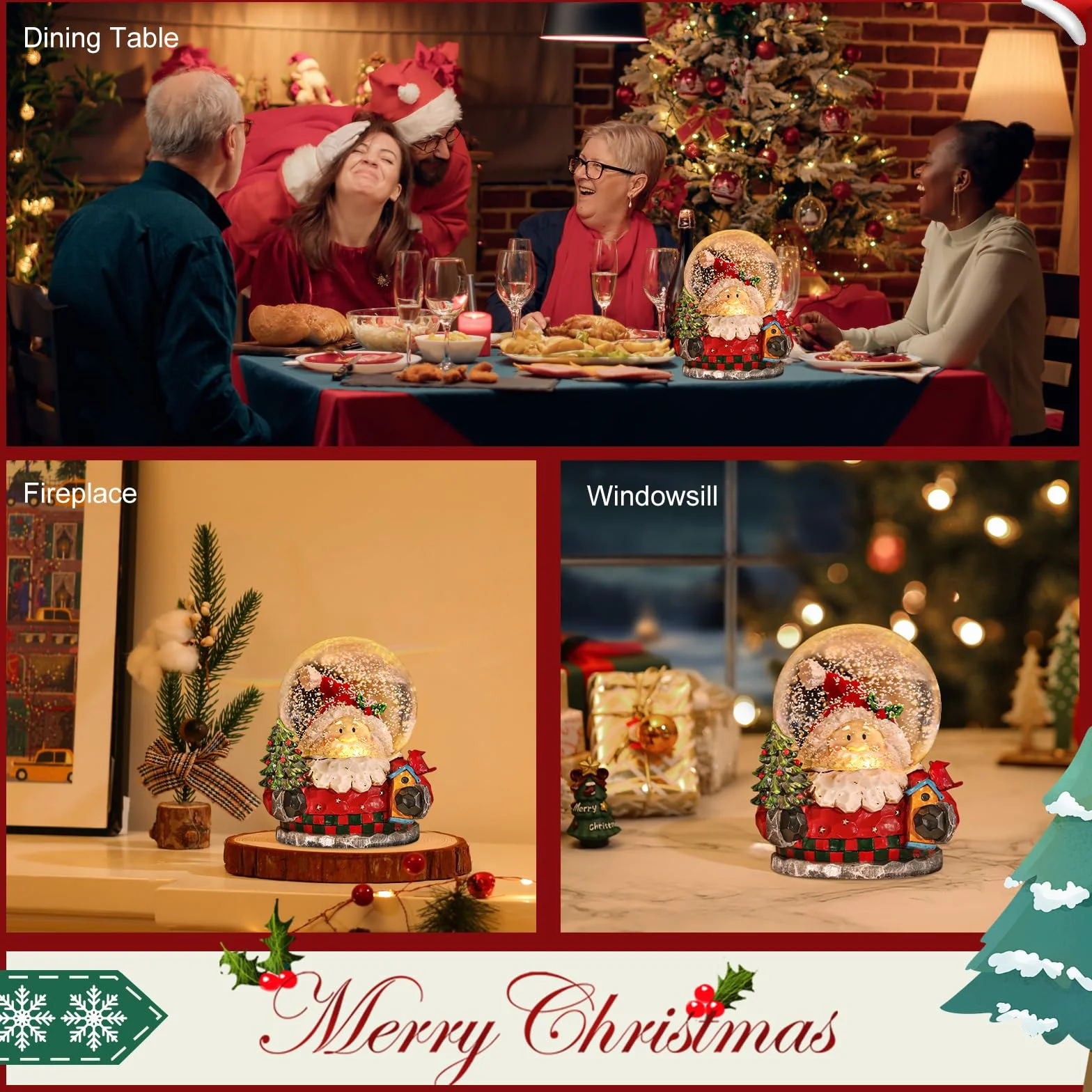 Lewondr Globo de Nieve Navideño, Alimentación por Pilas, Decoración Navidad con Papá Noel