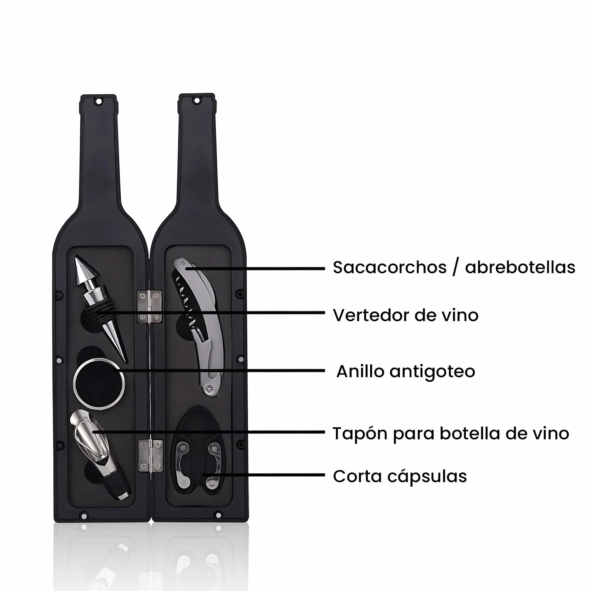 Juego de accesorios para abrebotellas de lujo – Sacacorchos con corta cápsula, anillo de goteo, vertedor y tapón de vino