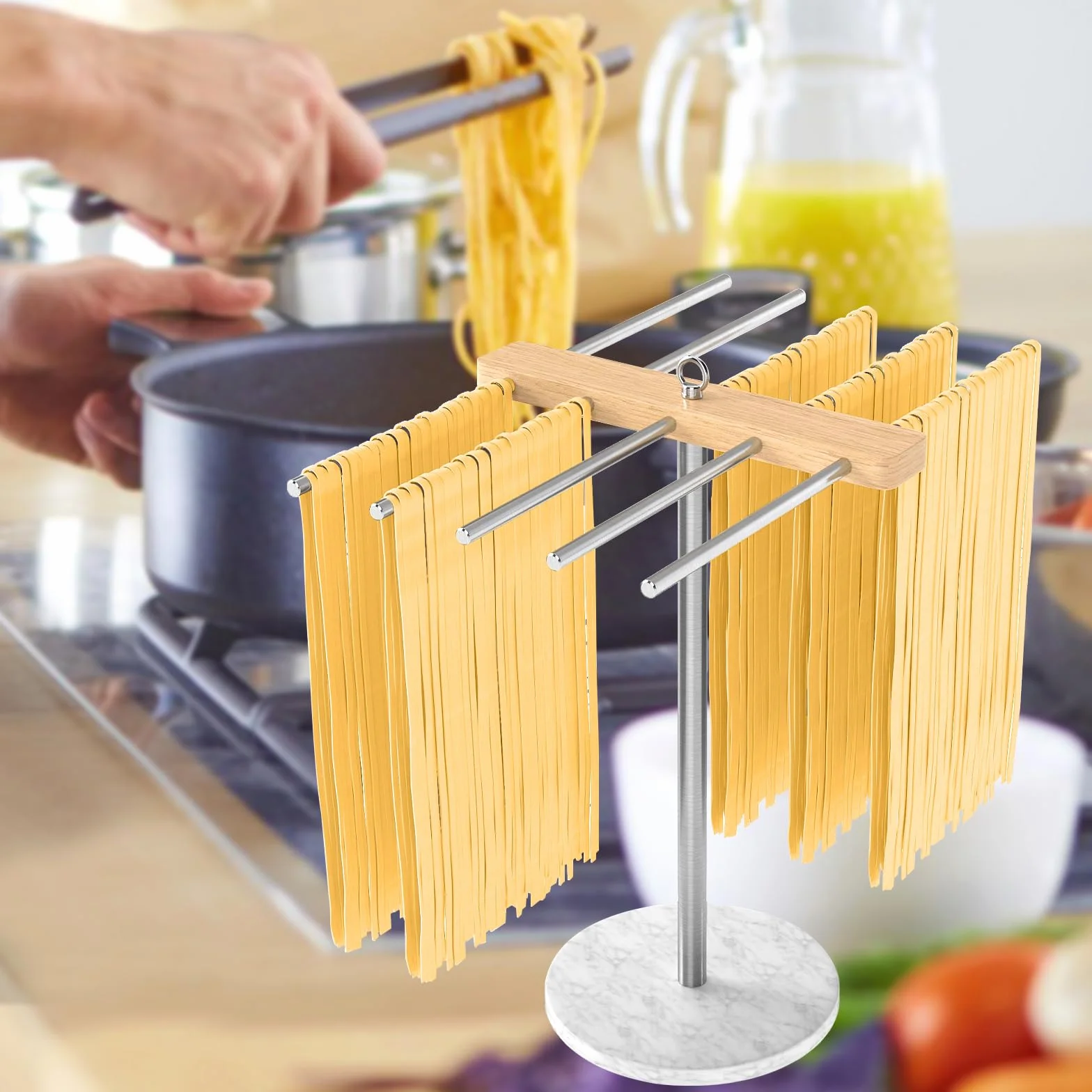 Estante de Secado de Pasta Acero Inoxidable 304 10 Brazos Extraíbles 2 kg Base de Mármol MSA007