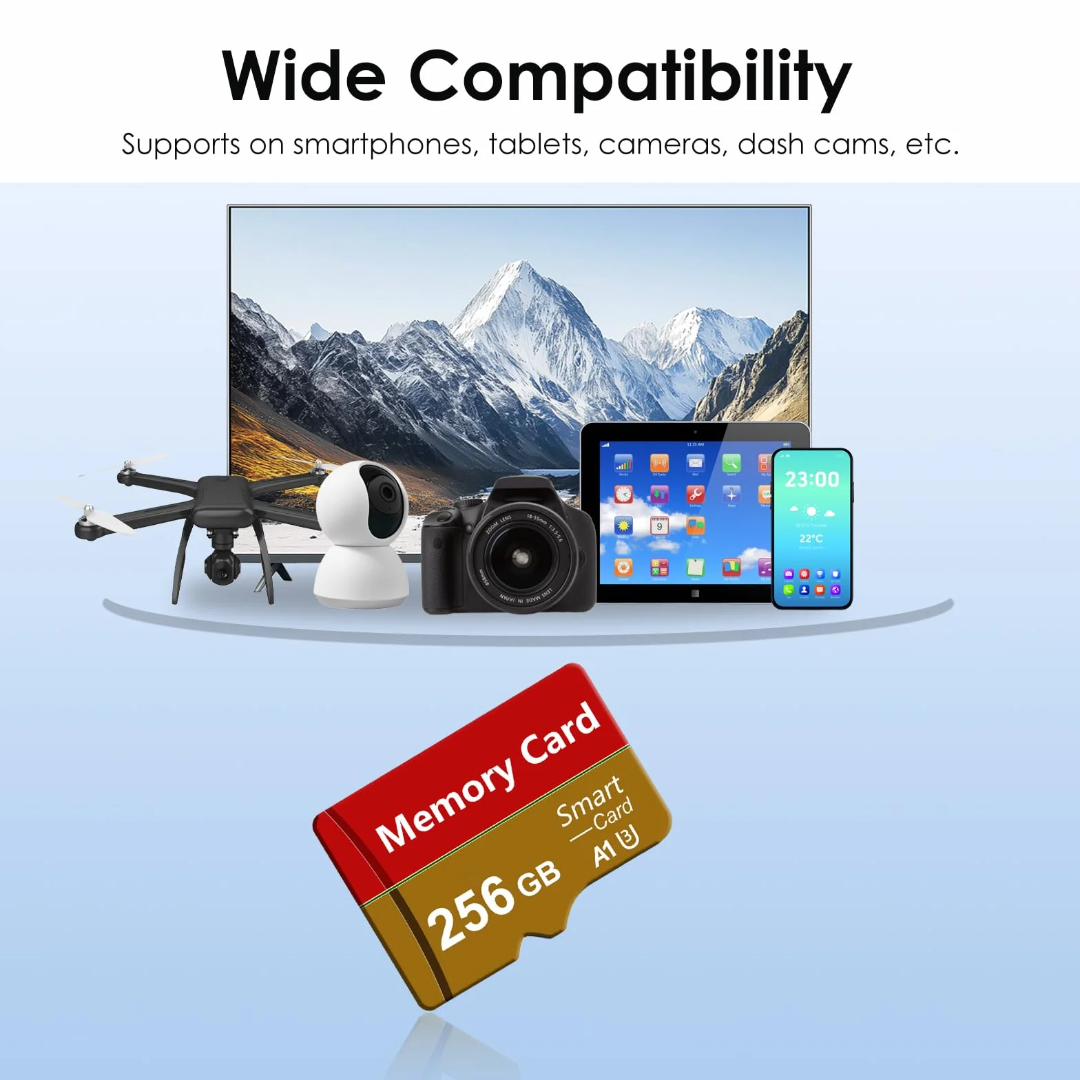2 Pack Tarjetas SD de 256 GB con Adaptador, Alta Velocidad Memory Card, Gran Capacidad Portátil TF Card para Gopro Cámara Teléfonos, Smartphones, Drones, Tabletas