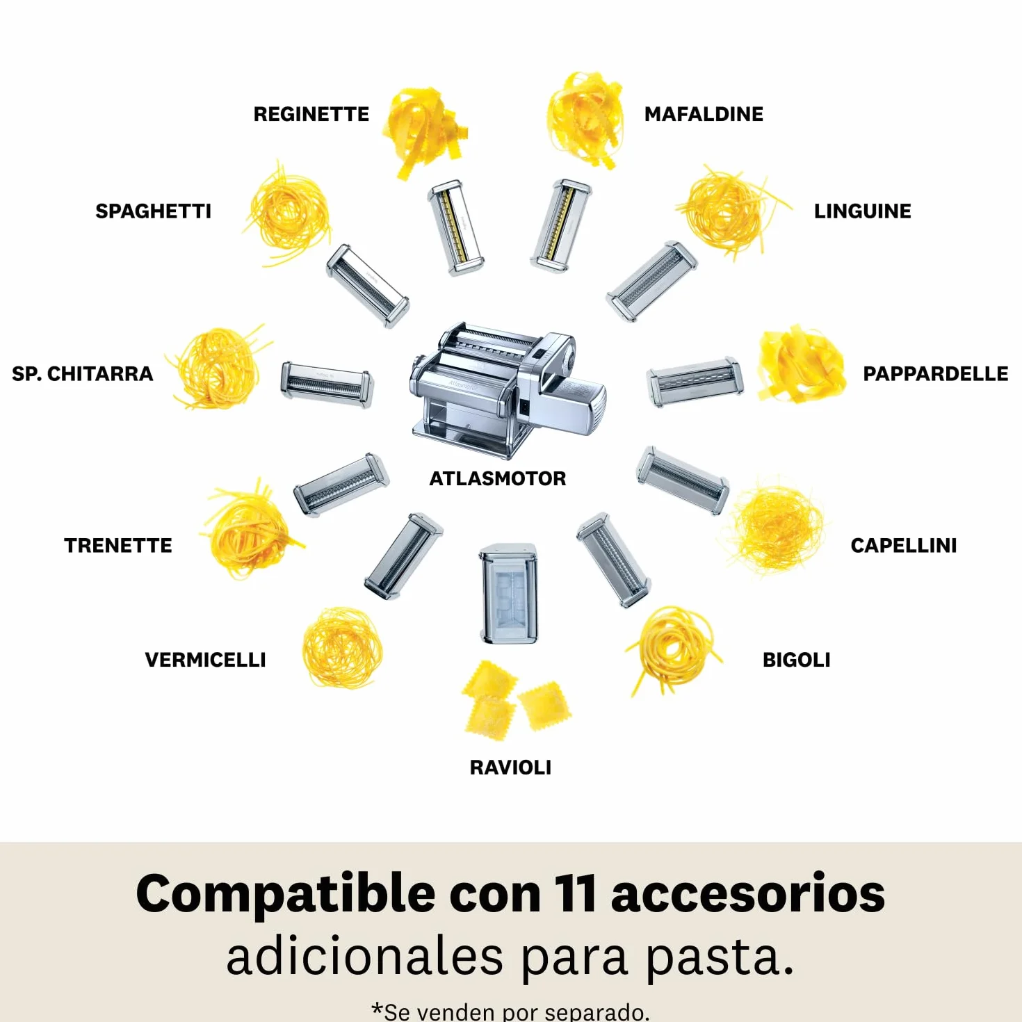 Marcato Atlas 150 + Motor Máquina eléctrica para pasta de acero inoxidable