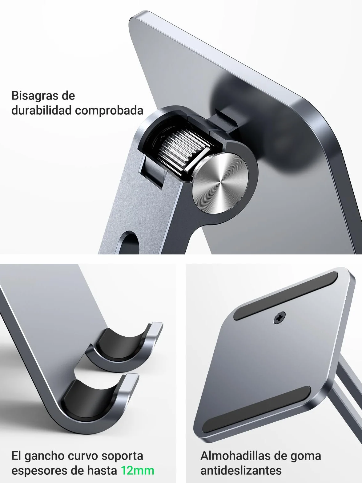 UGREEN Soporte Tablet Mesa | Stand Plegable para Móvil de Aluminio hasta 12,9 Compatible con iPad Galaxy Tab MediaPad iPhone 17 16 15 Gris