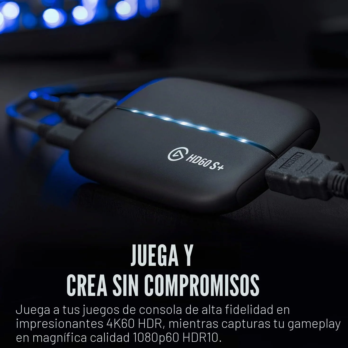 Elgato HD60 S+, capturadora externa, streaming y grabación a 1080p60 HDR10 o 4K60 HDR10 con latencia ultrabaja en PS5, PS4/Pro, Xbox Series X/S, Xbox One X/S, en OBS y otros, funciona con PC y Mac