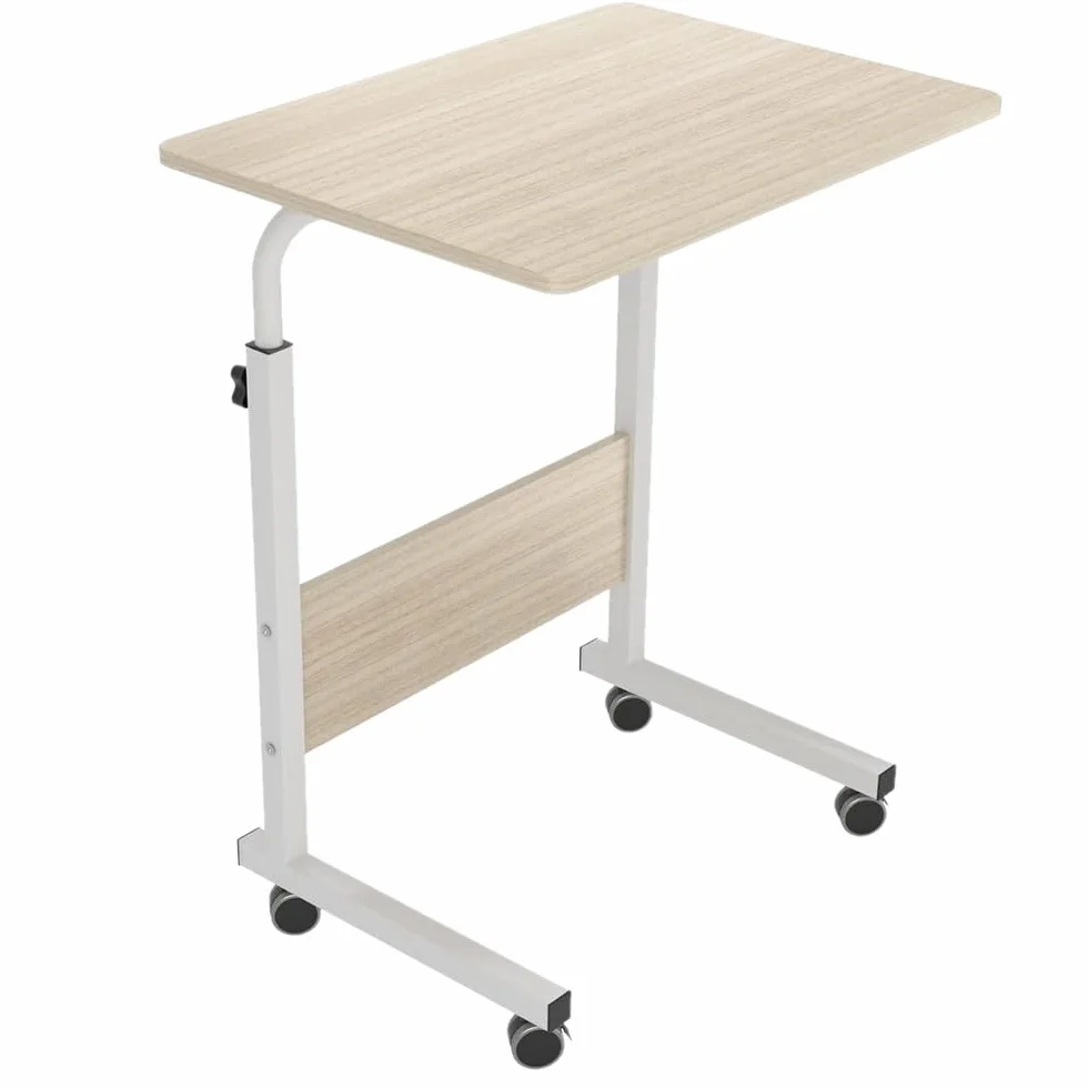 Mesa portatil Ordenador Escritorio con Ruedas 60x40cm Ajustable Altura (Arce Blanco)