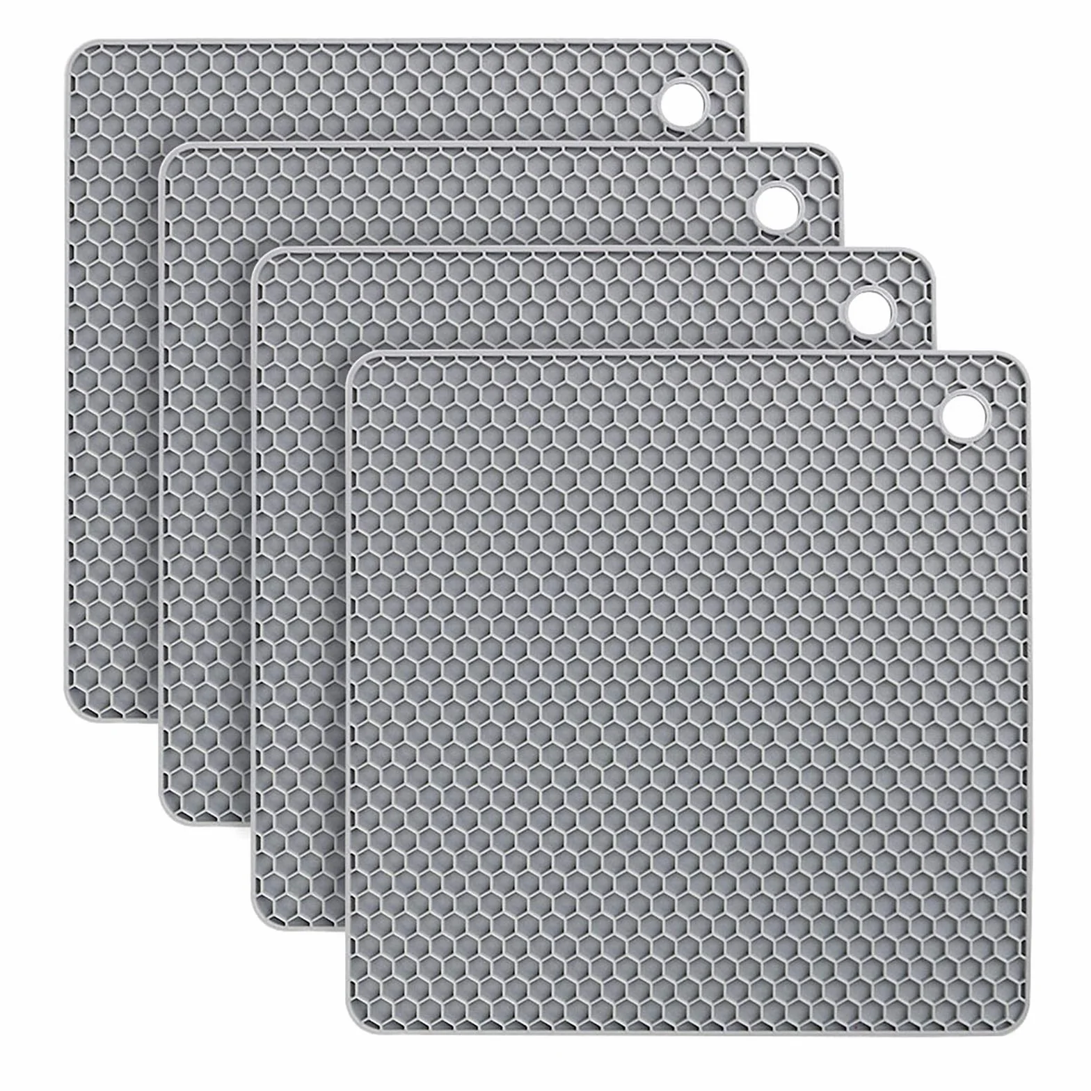 flintronic 4pcs Salvamanteles de Silicona, Sostenedor de Pote de Silicona Estera Antideslizante, Resistente al Calor, para Aislamiento, Asar, Hornear - Plaza, Gris
